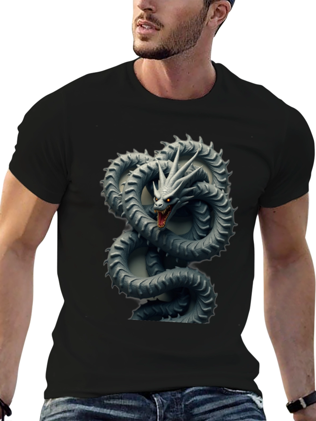 Dragon Serpent Graphic Tee - Mens Black T-Shirt