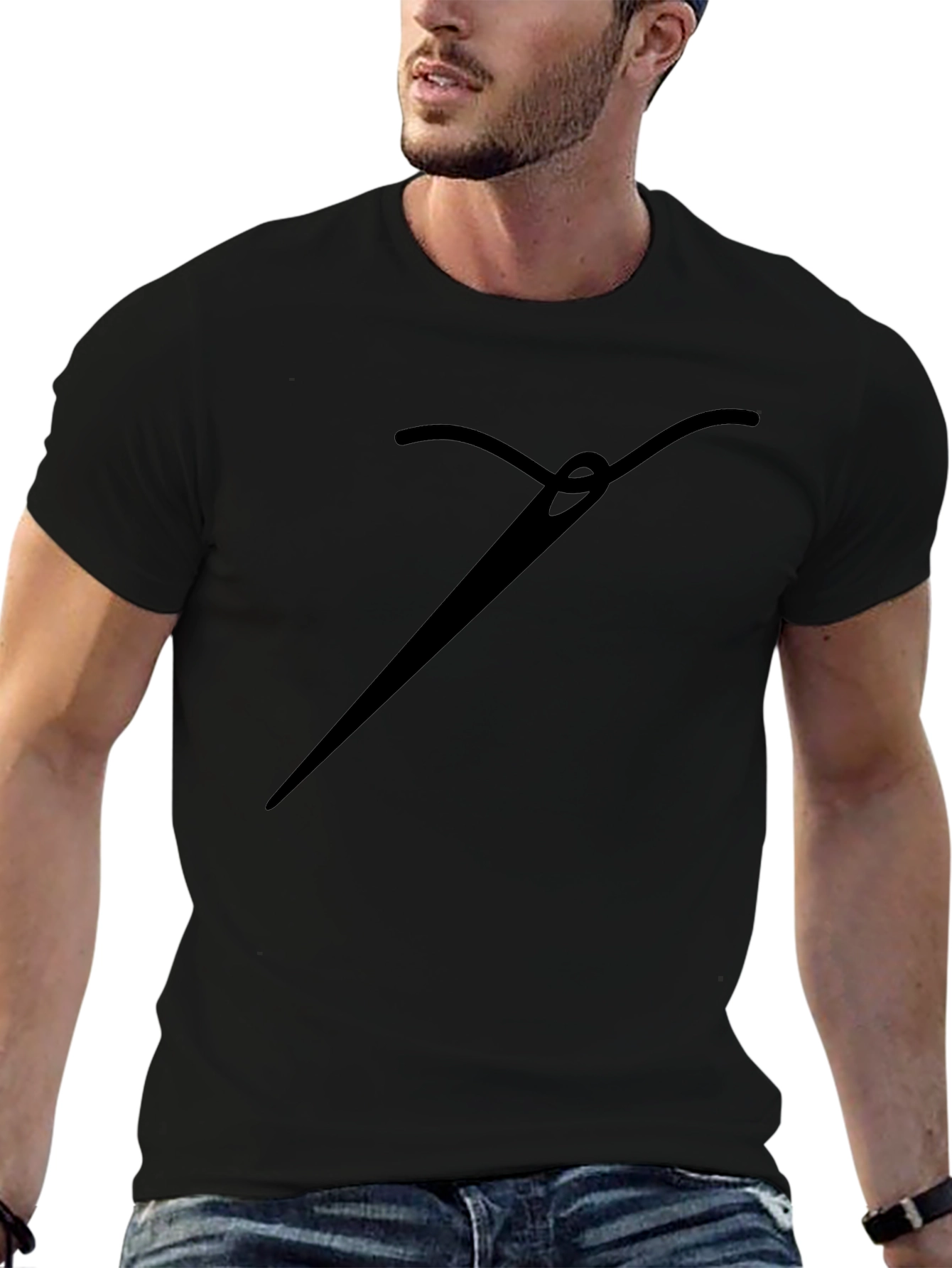 Sewing Needle Graphic Tee - Black Cotton Shirt