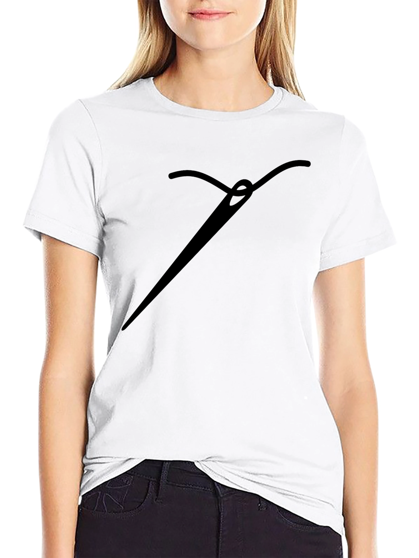 Sewing Needle Graphic Tee - Black Cotton Shirt