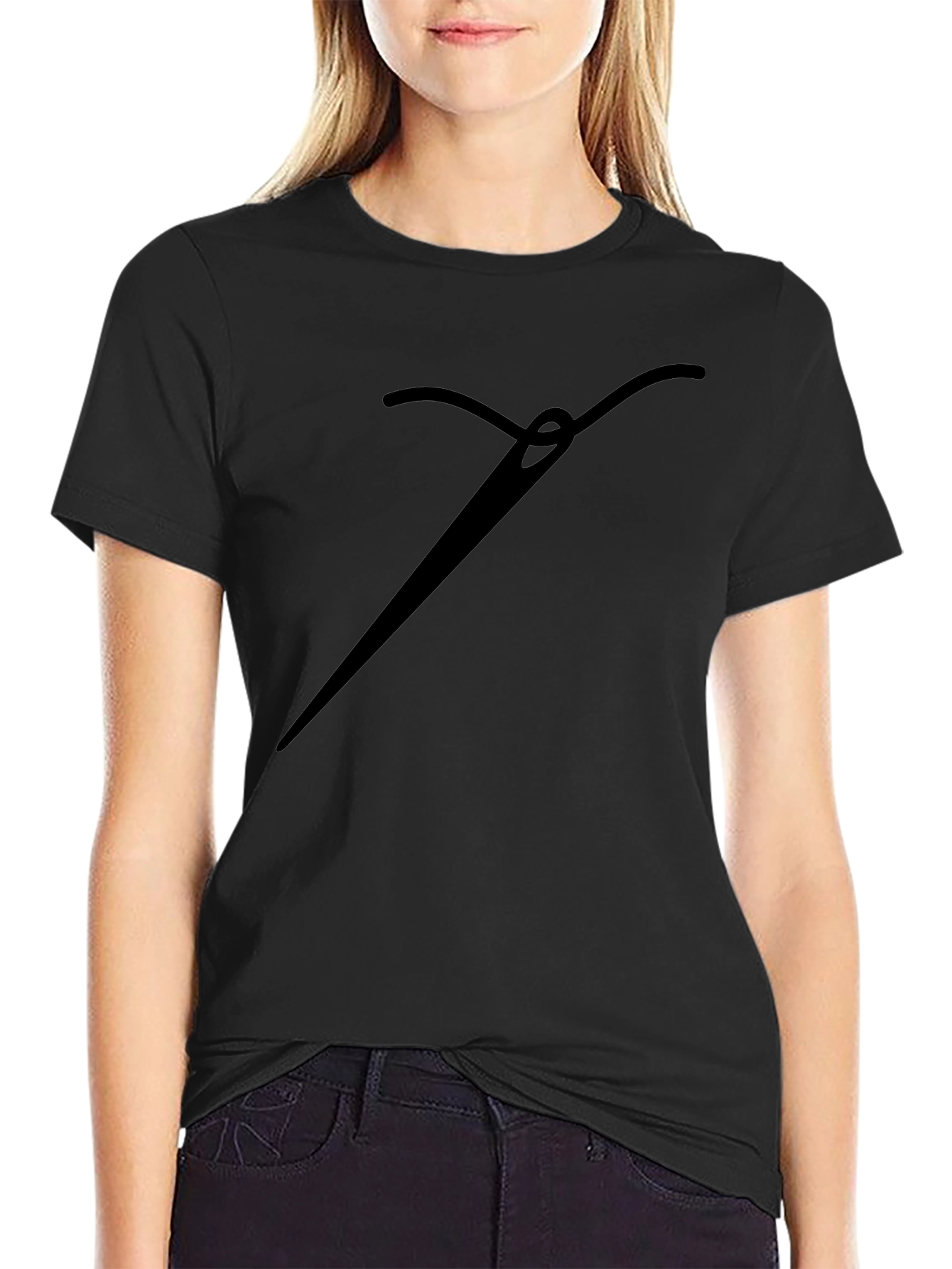 Sewing Needle Graphic Tee - Black Cotton Shirt