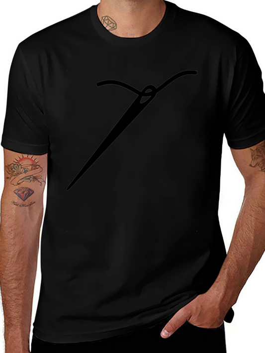 Sewing Needle Graphic Tee - Black Cotton Shirt