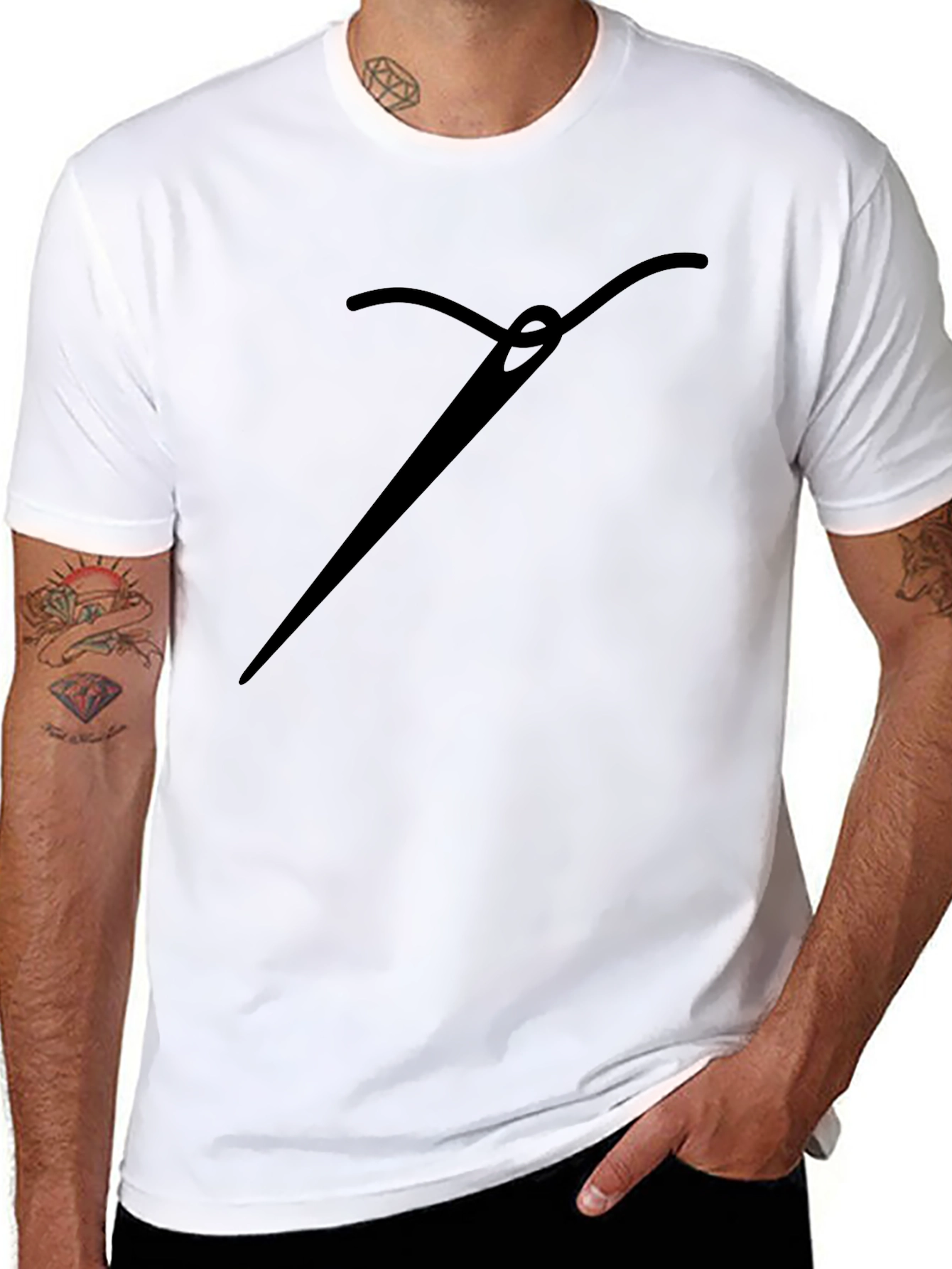 Sewing Needle Graphic Tee - Black Cotton Shirt