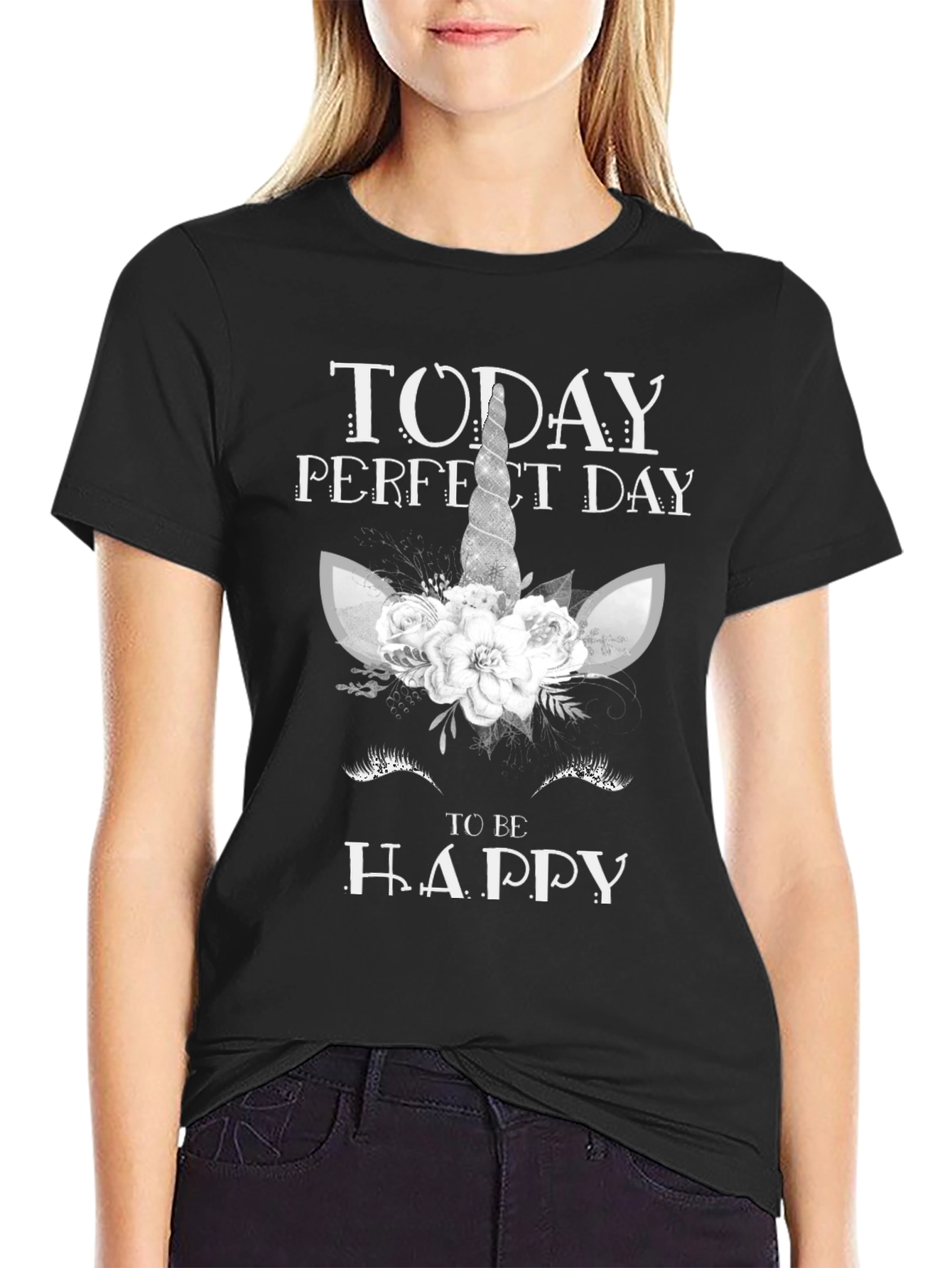 Unicorn Happy Day Black Tee