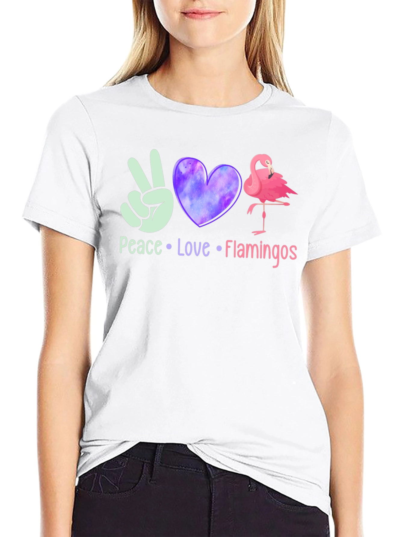 Peace Love Flamingos Graphic T-Shirt