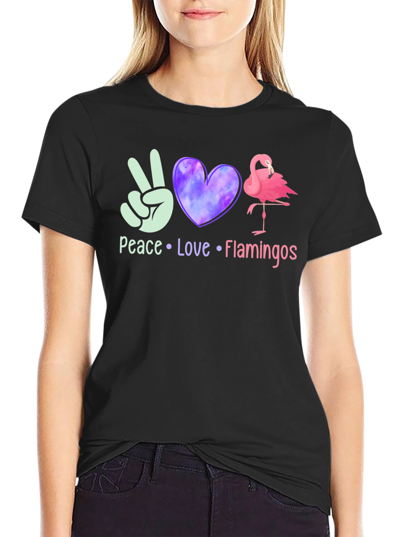 Peace Love Flamingos Graphic T-Shirt