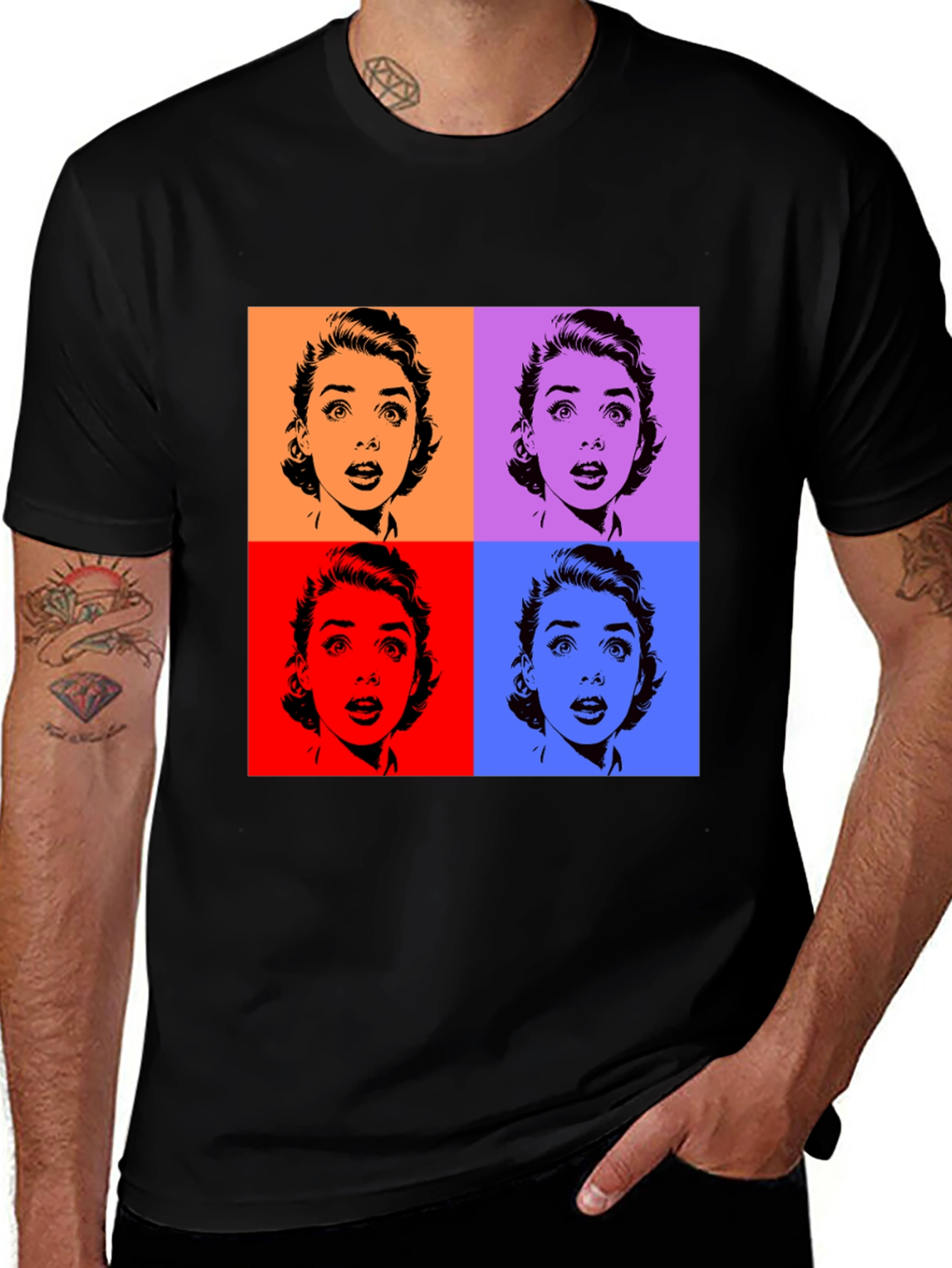 Pop Art T-Shirt - Black Audrey Hepburn Style Tee