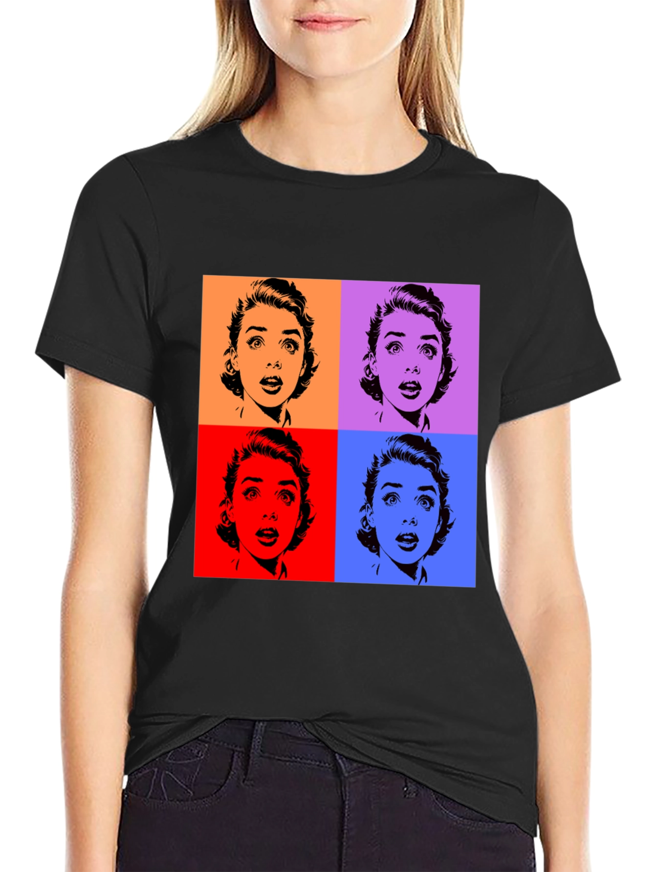 Pop Art T-Shirt - Black Audrey Hepburn Style Tee