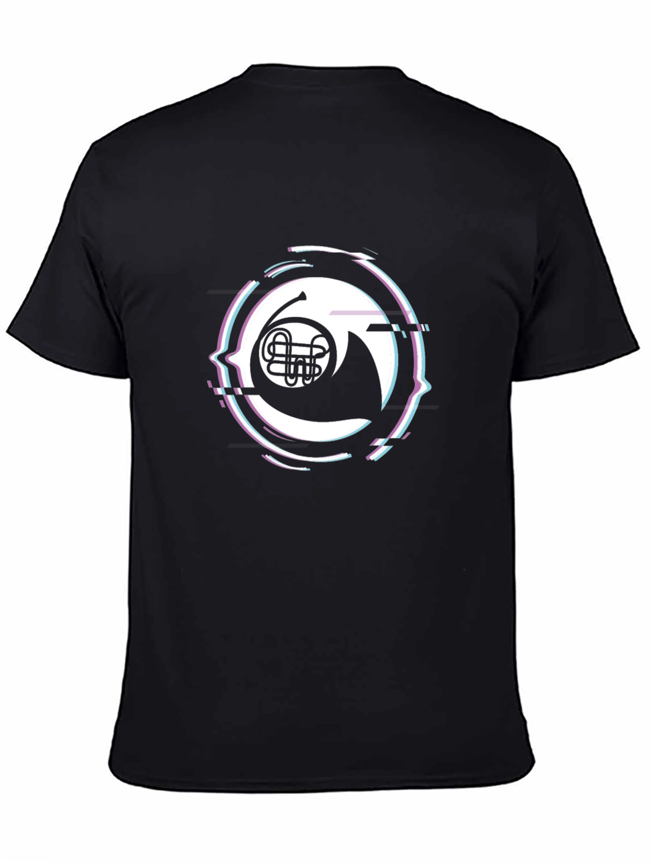 French Horn Glitch Black T-Shirt