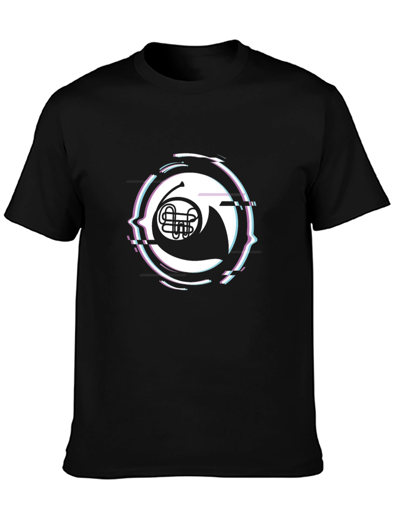 French Horn Glitch Black T-Shirt