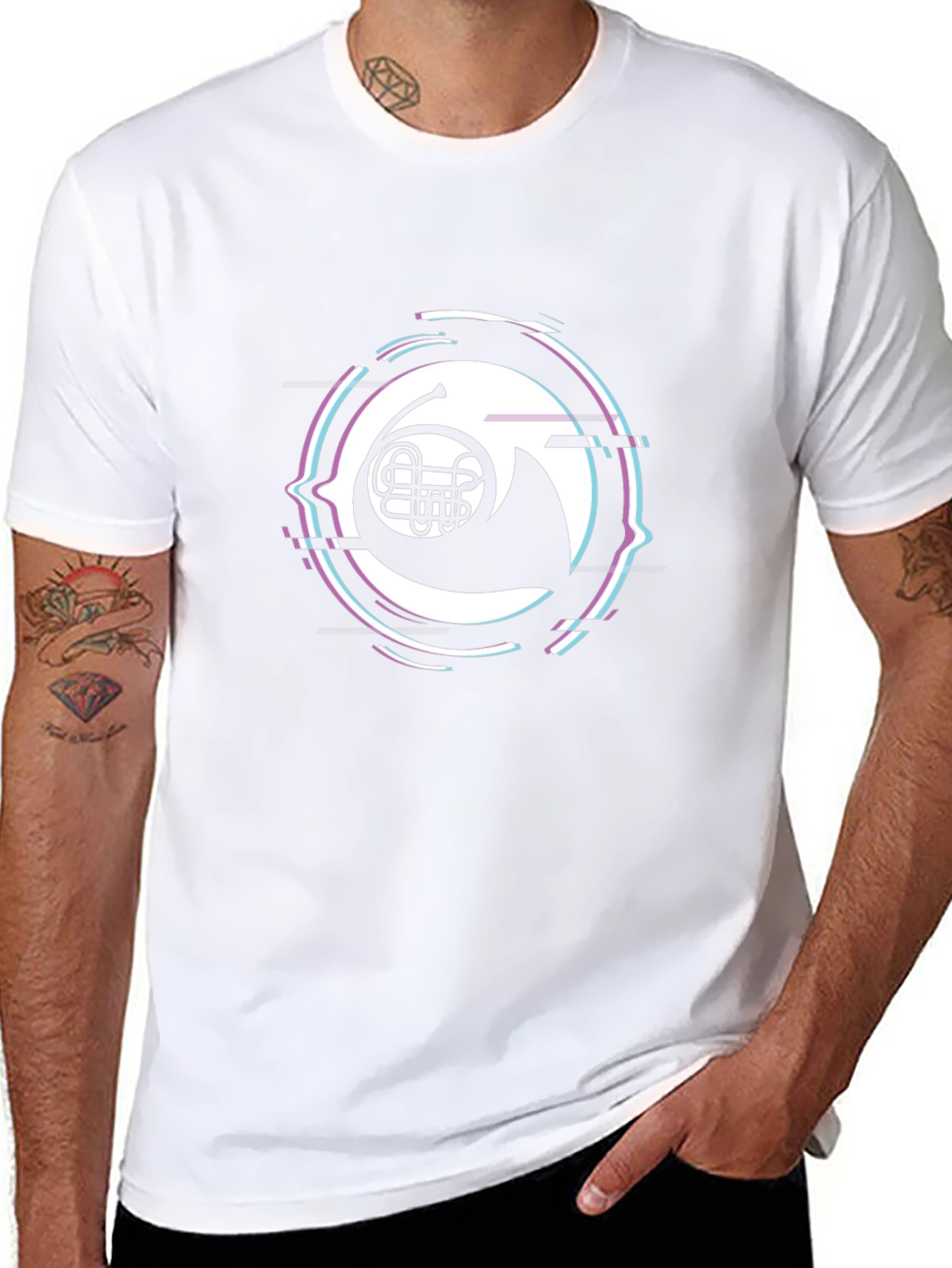 French Horn Glitch Black T-Shirt