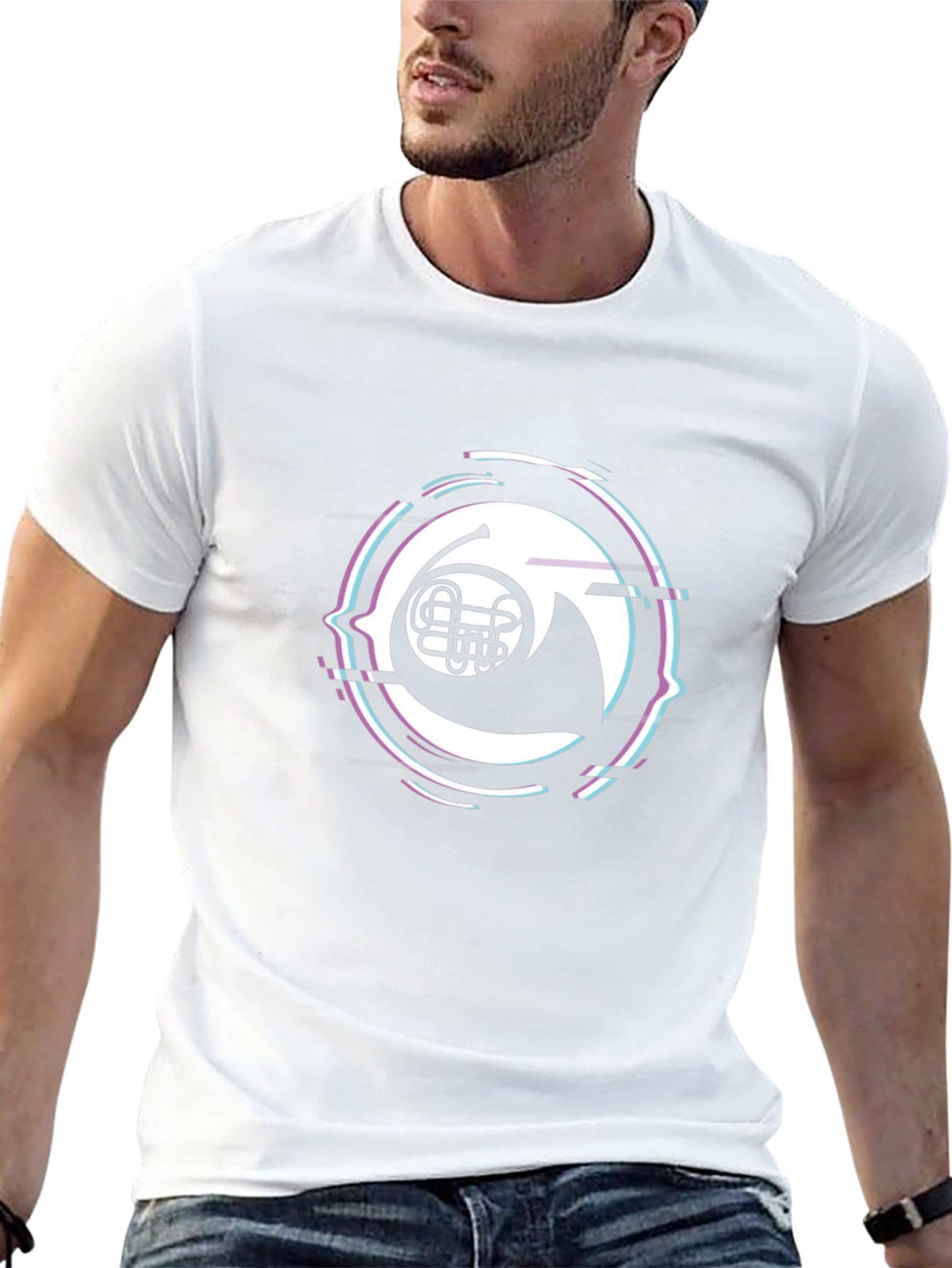 French Horn Glitch Black T-Shirt