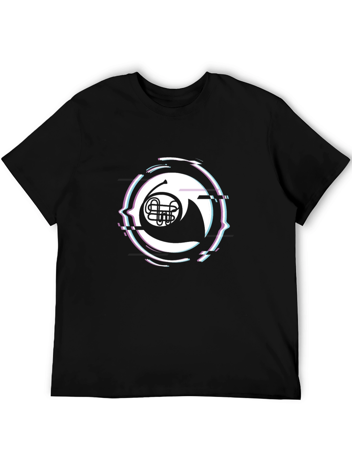 French Horn Glitch Black T-Shirt