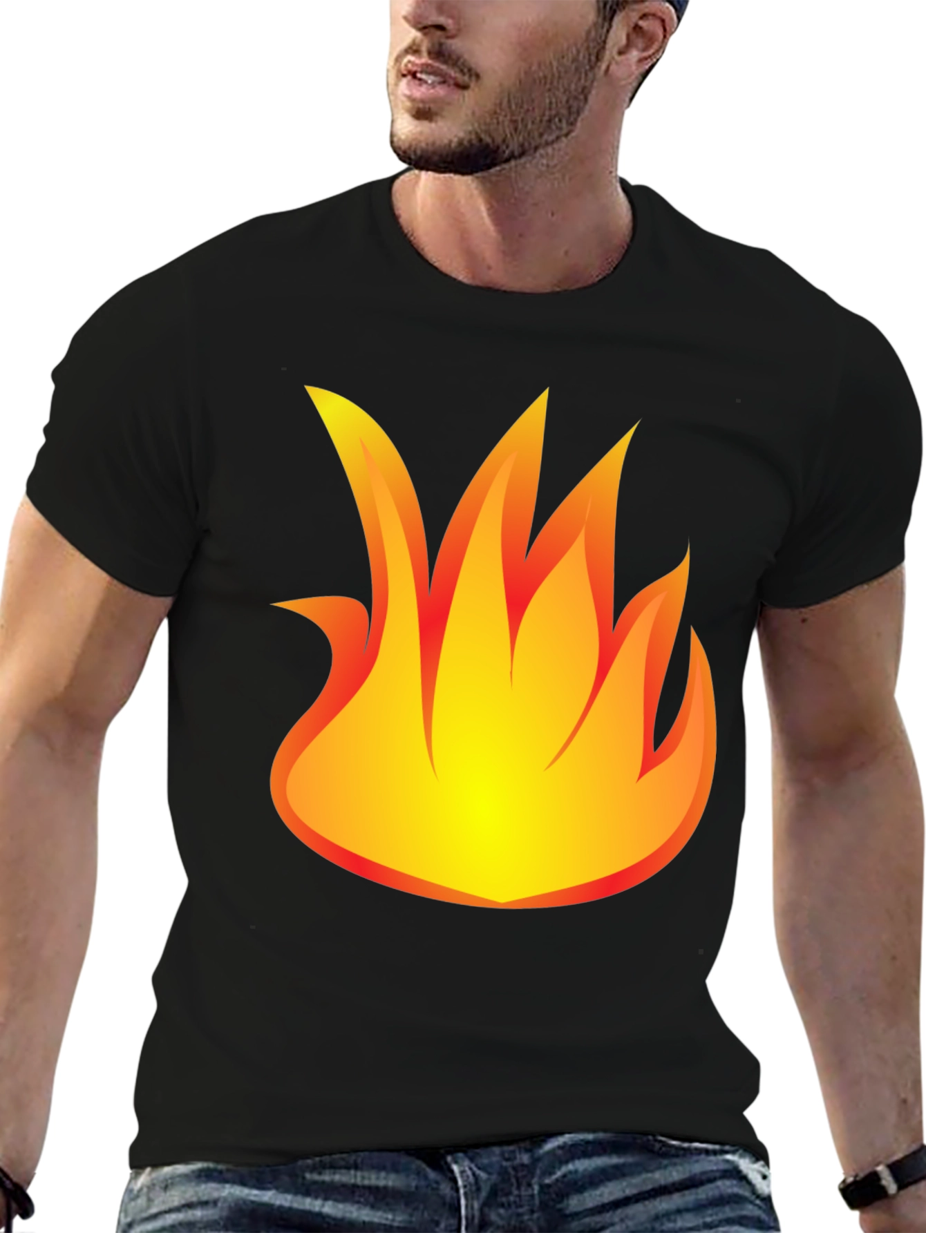 Fiery Graphic Print Black T-Shirt