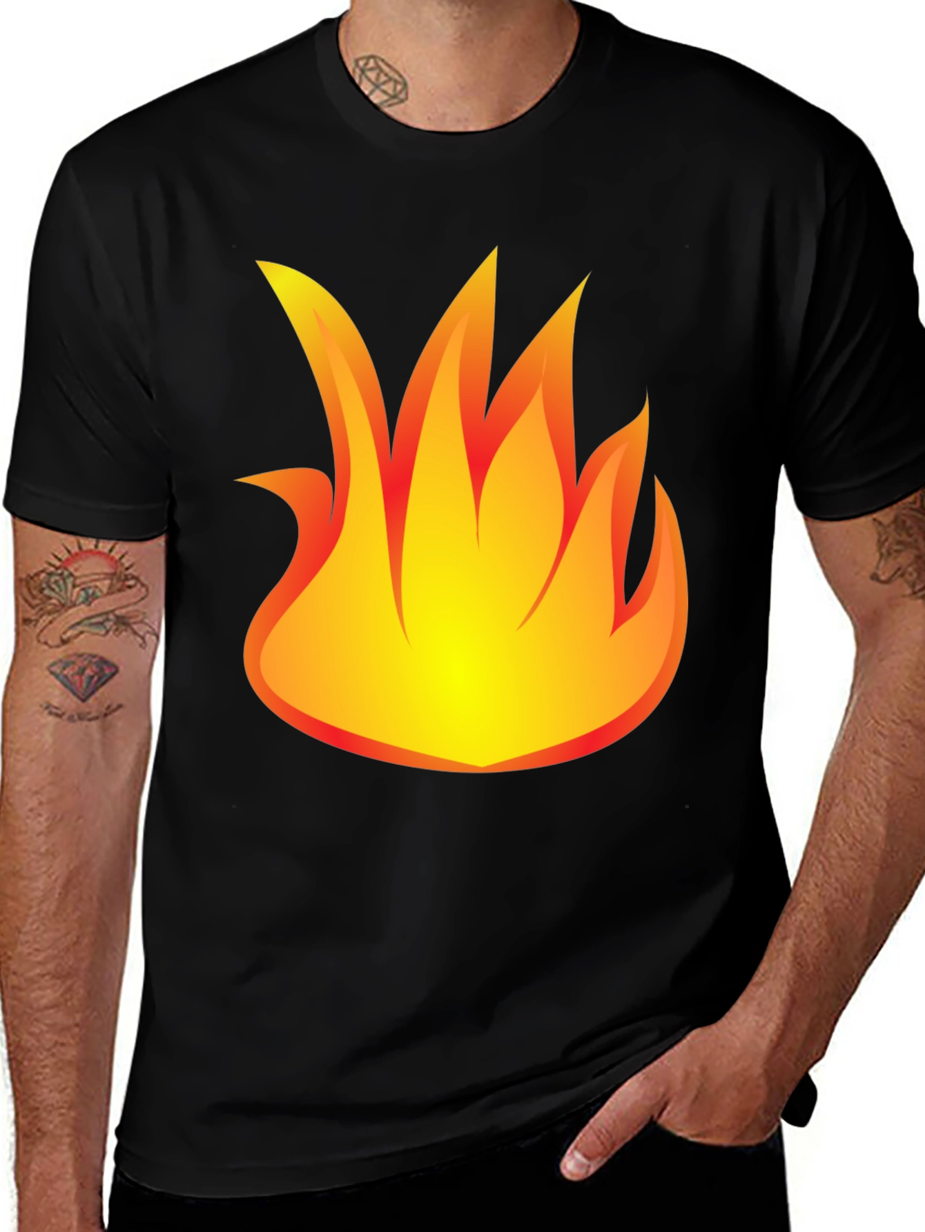 Fiery Graphic Print Black T-Shirt