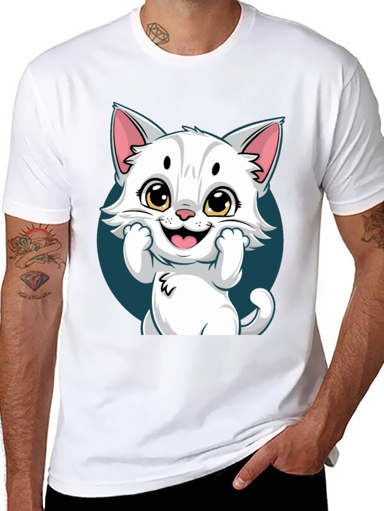 Cute Cartoon Cat Graphic T-Shirt - Unisex Tee