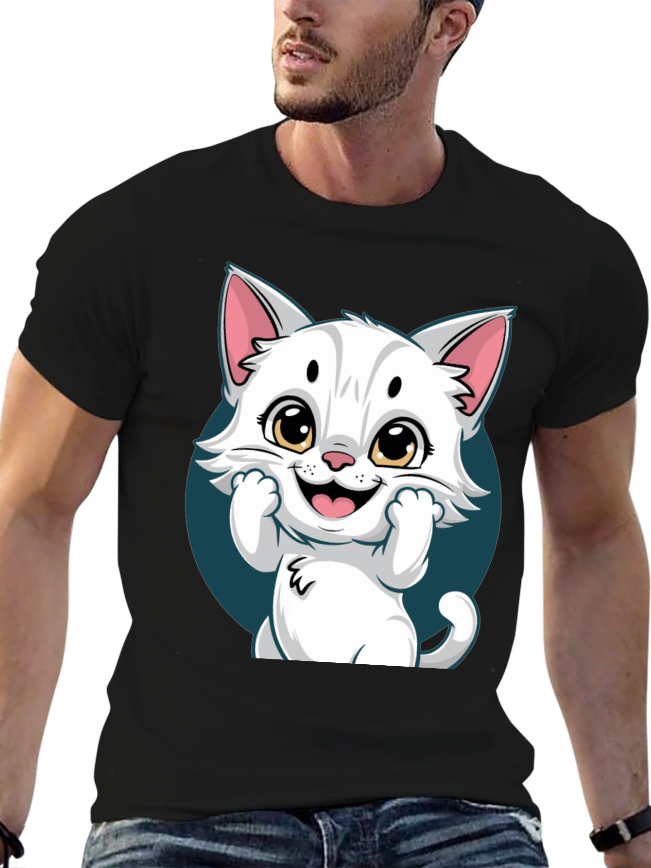 Cute Cartoon Cat Graphic T-Shirt - Unisex Tee