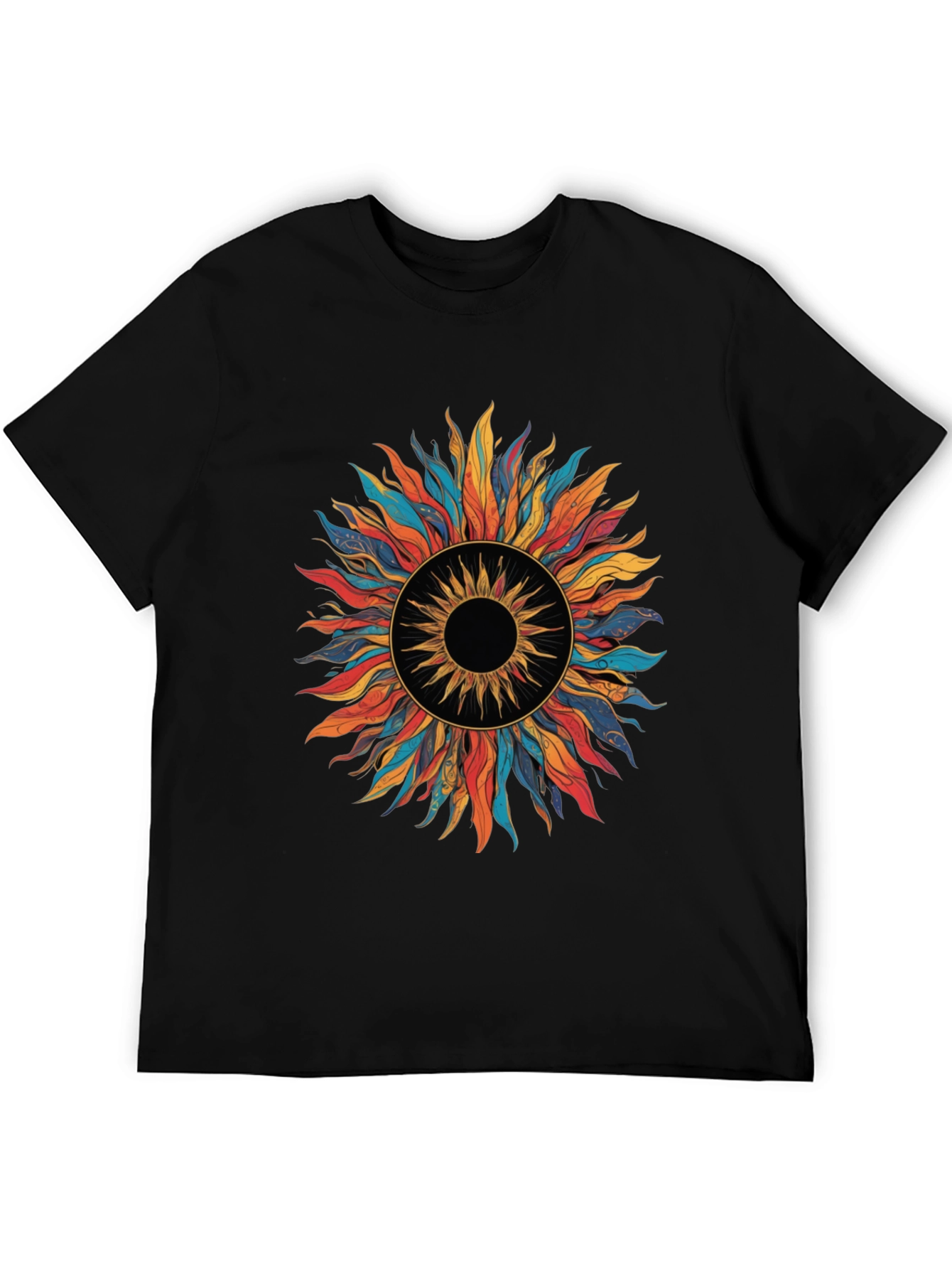 Vibrant Sunburst Graphic Tee - Black