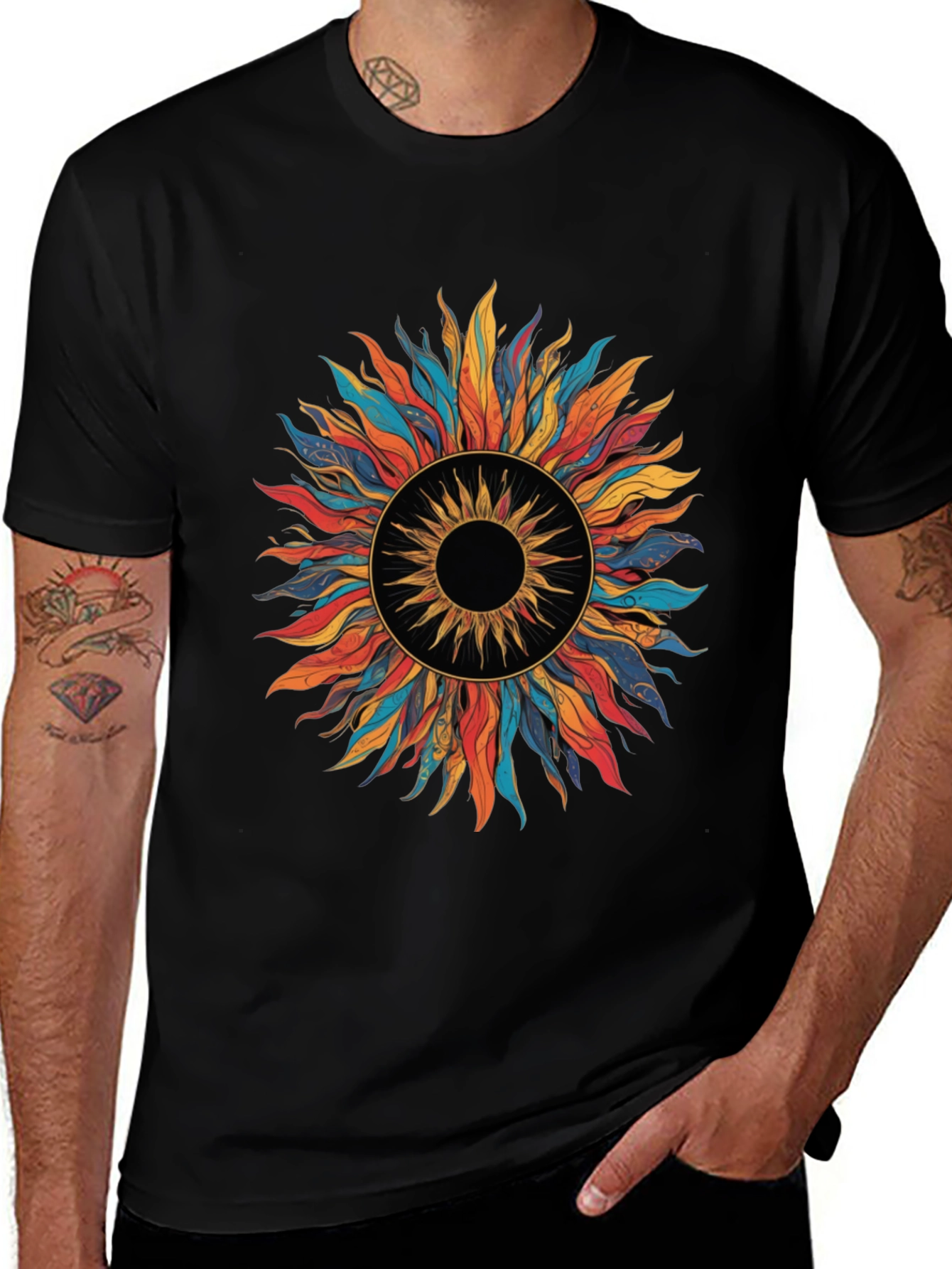Vibrant Sunburst Graphic Tee - Black
