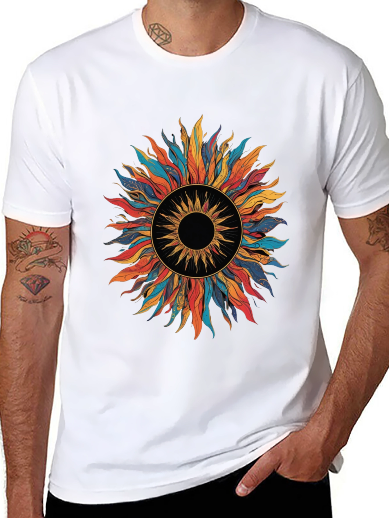 Vibrant Sunburst Graphic Tee - Black