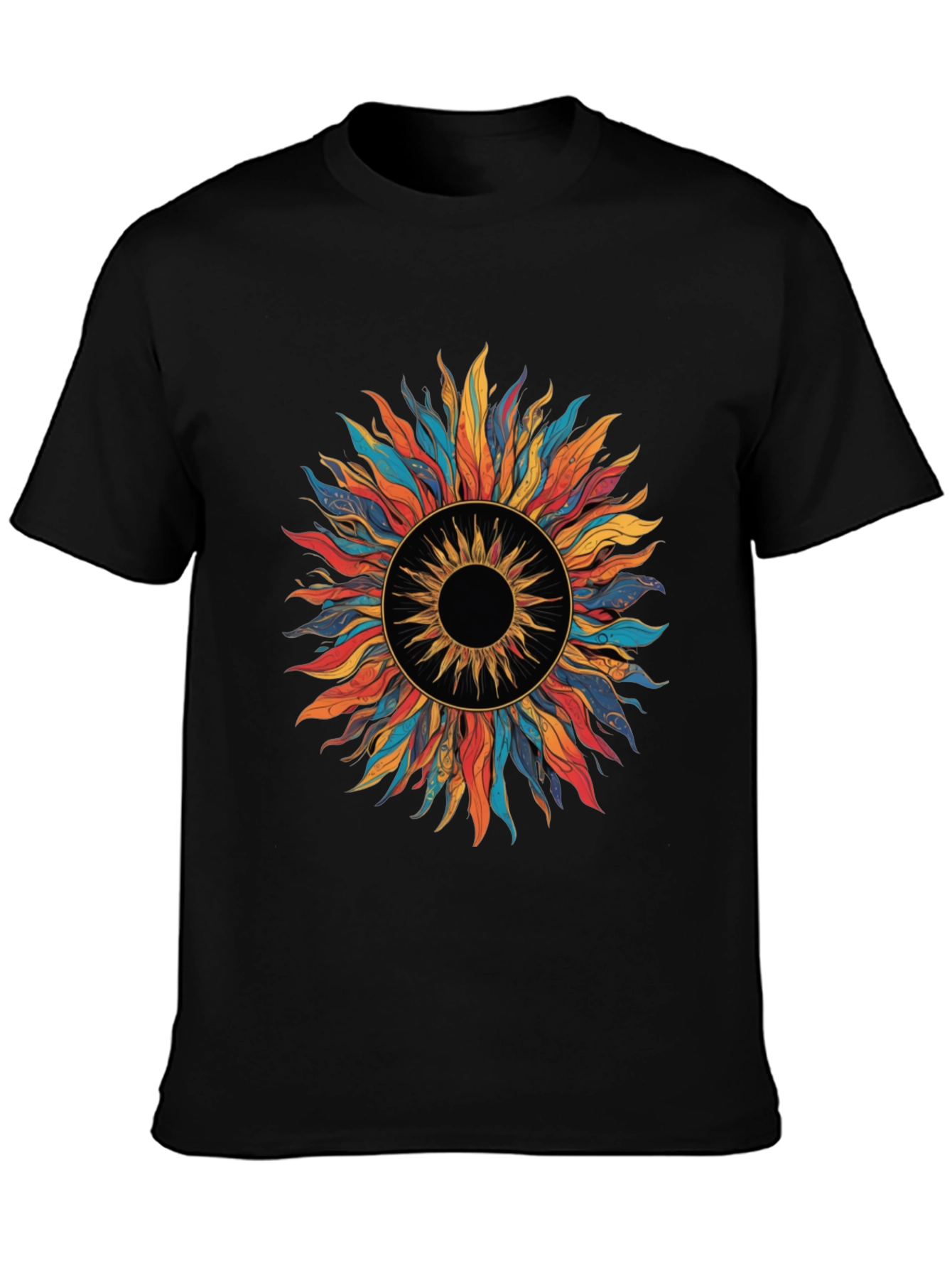 Vibrant Sunburst Graphic Tee - Black
