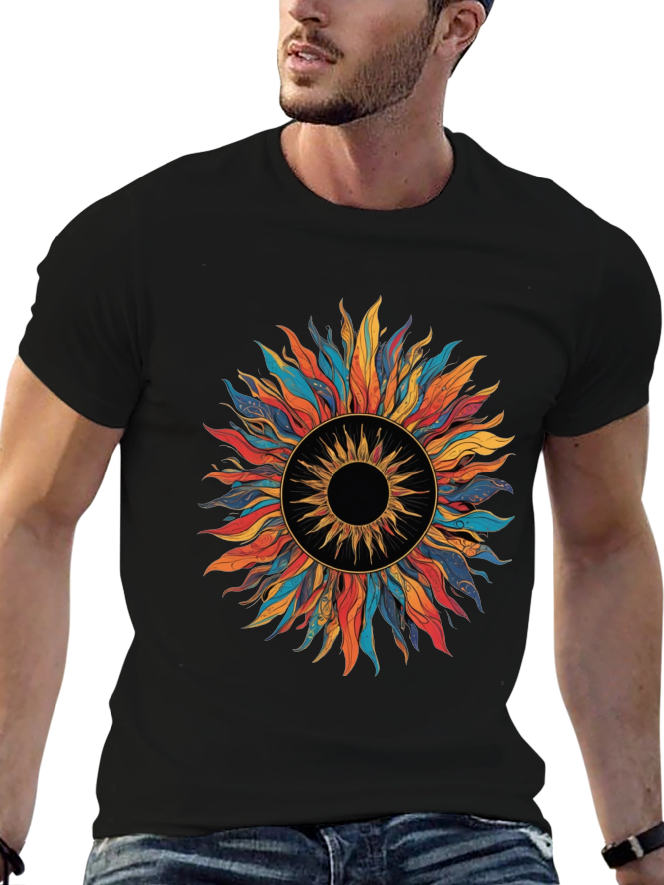 Vibrant Sunburst Graphic Tee - Black