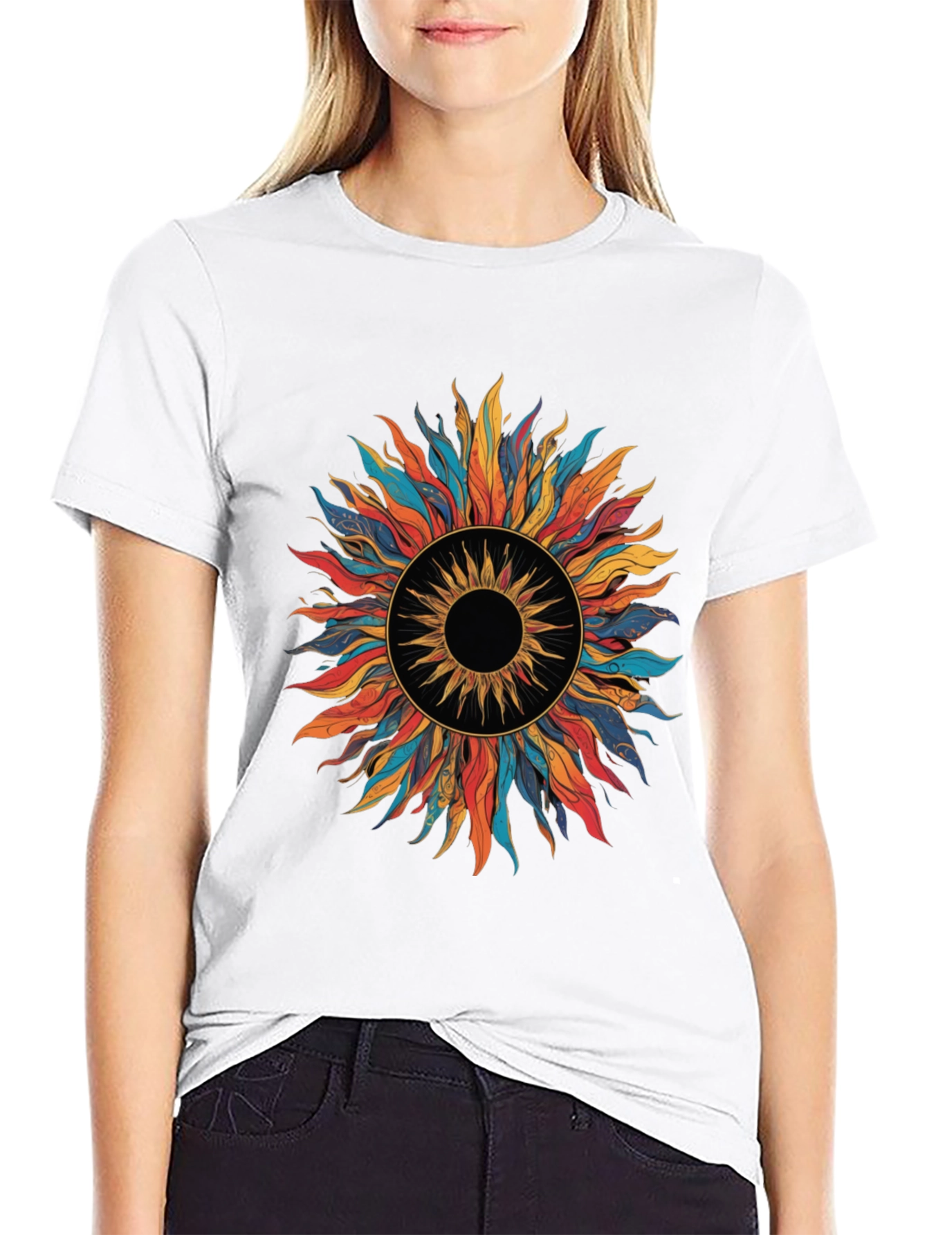 Vibrant Sunburst Graphic Tee - Black