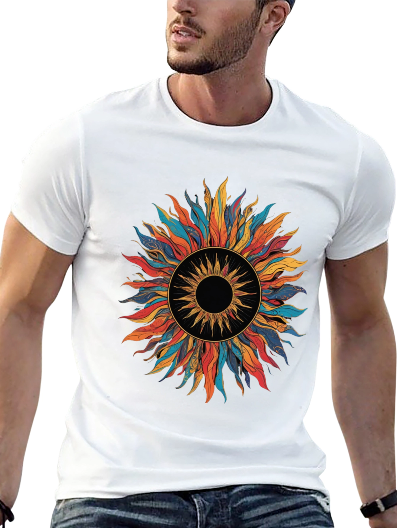 Vibrant Sunburst Graphic Tee - Black