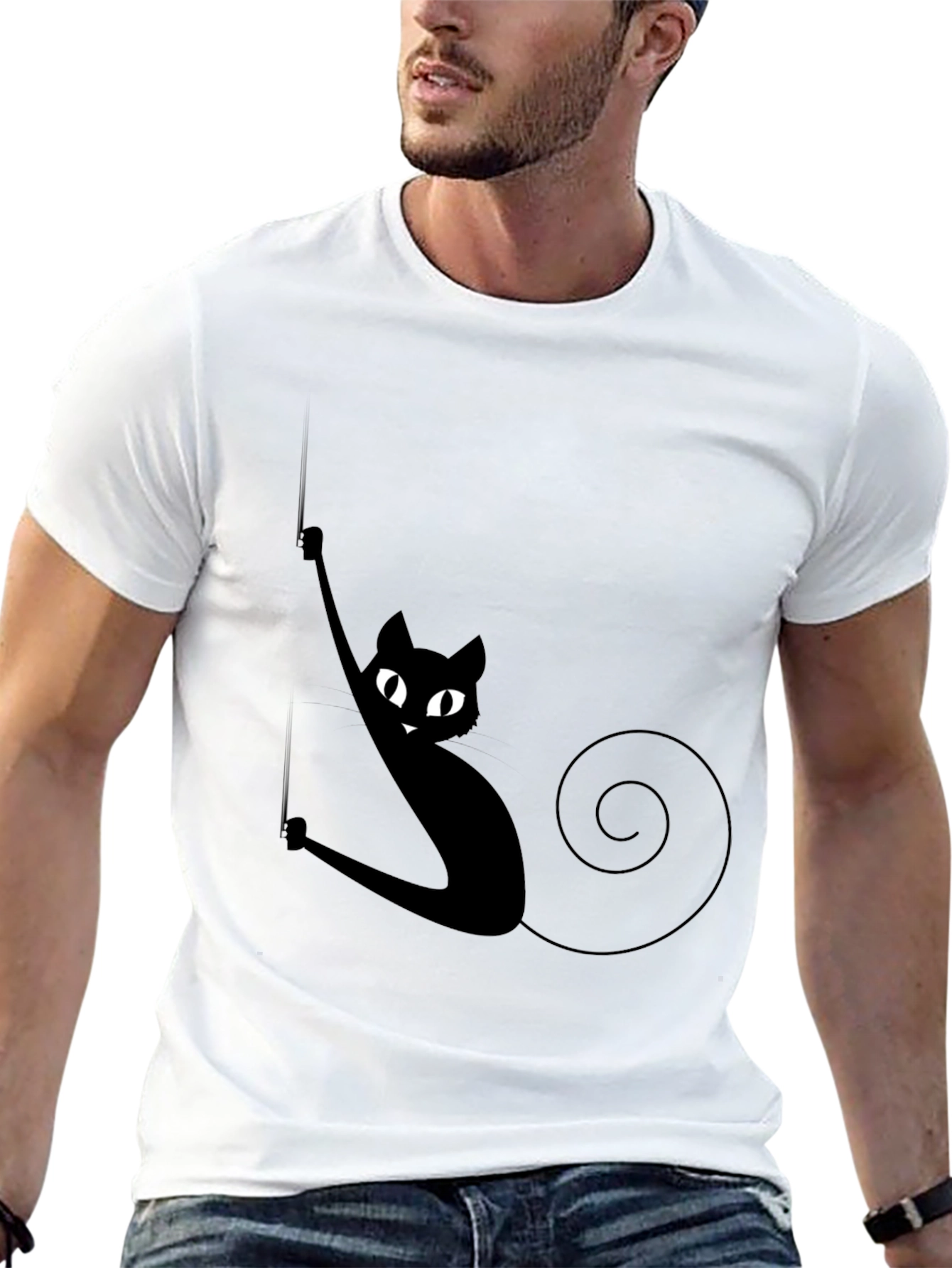 Black Cat Climbing Rope Mens Graphic T-Shirt