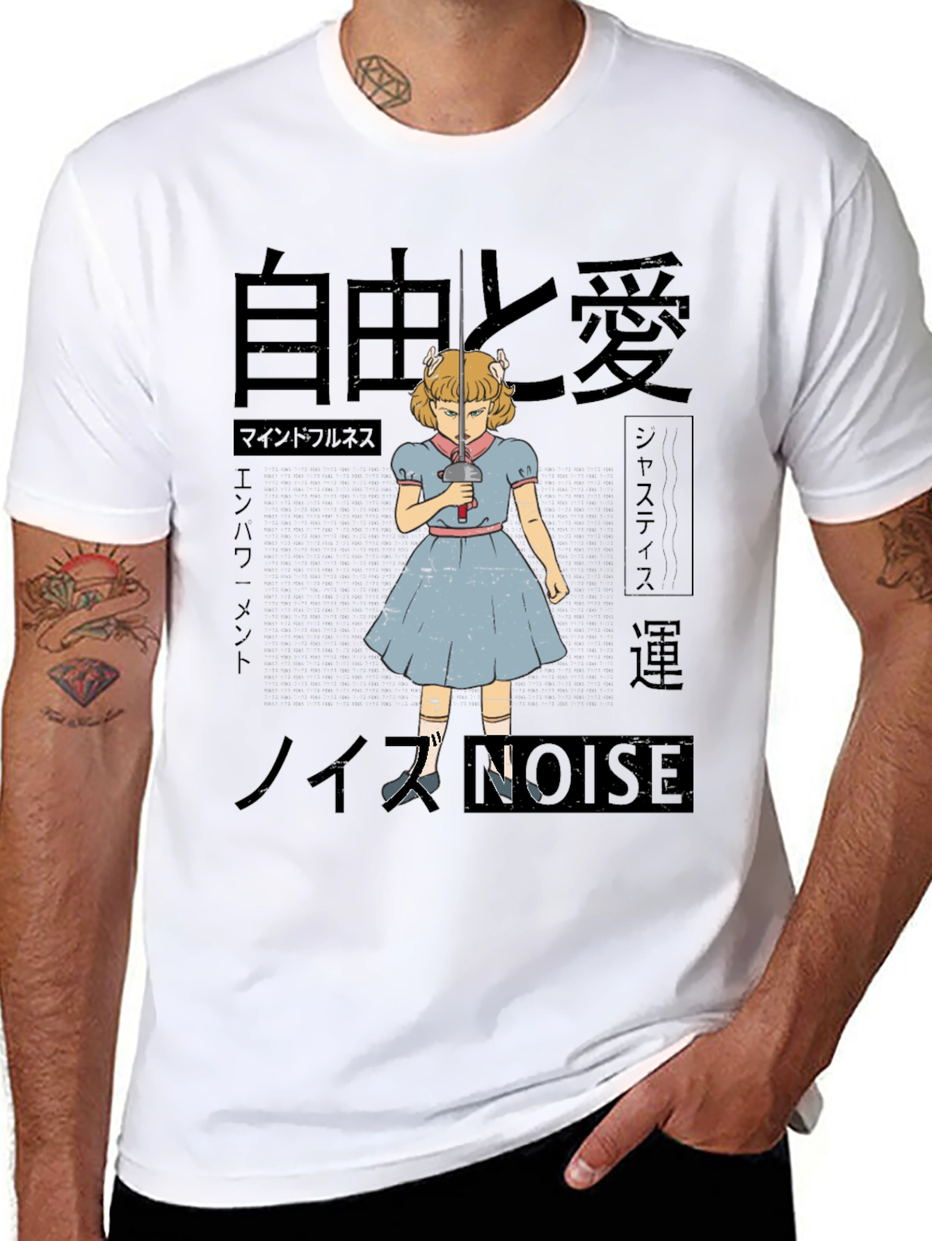 Anime Girl with Sword T-Shirt - Black