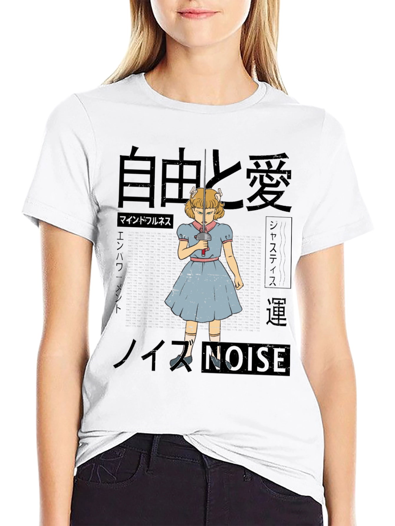Anime Girl with Sword T-Shirt - Black