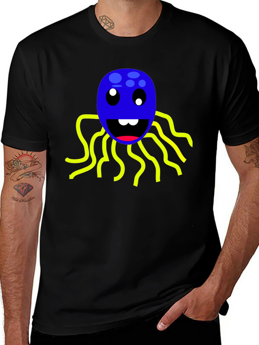 Fun Octopus Graphic Tee - Soft Black Cotton Shirt