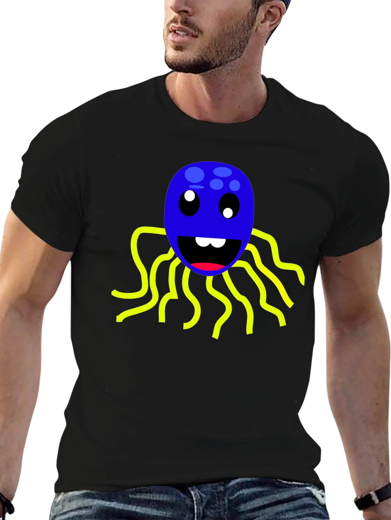 Fun Octopus Graphic Tee - Soft Black Cotton Shirt