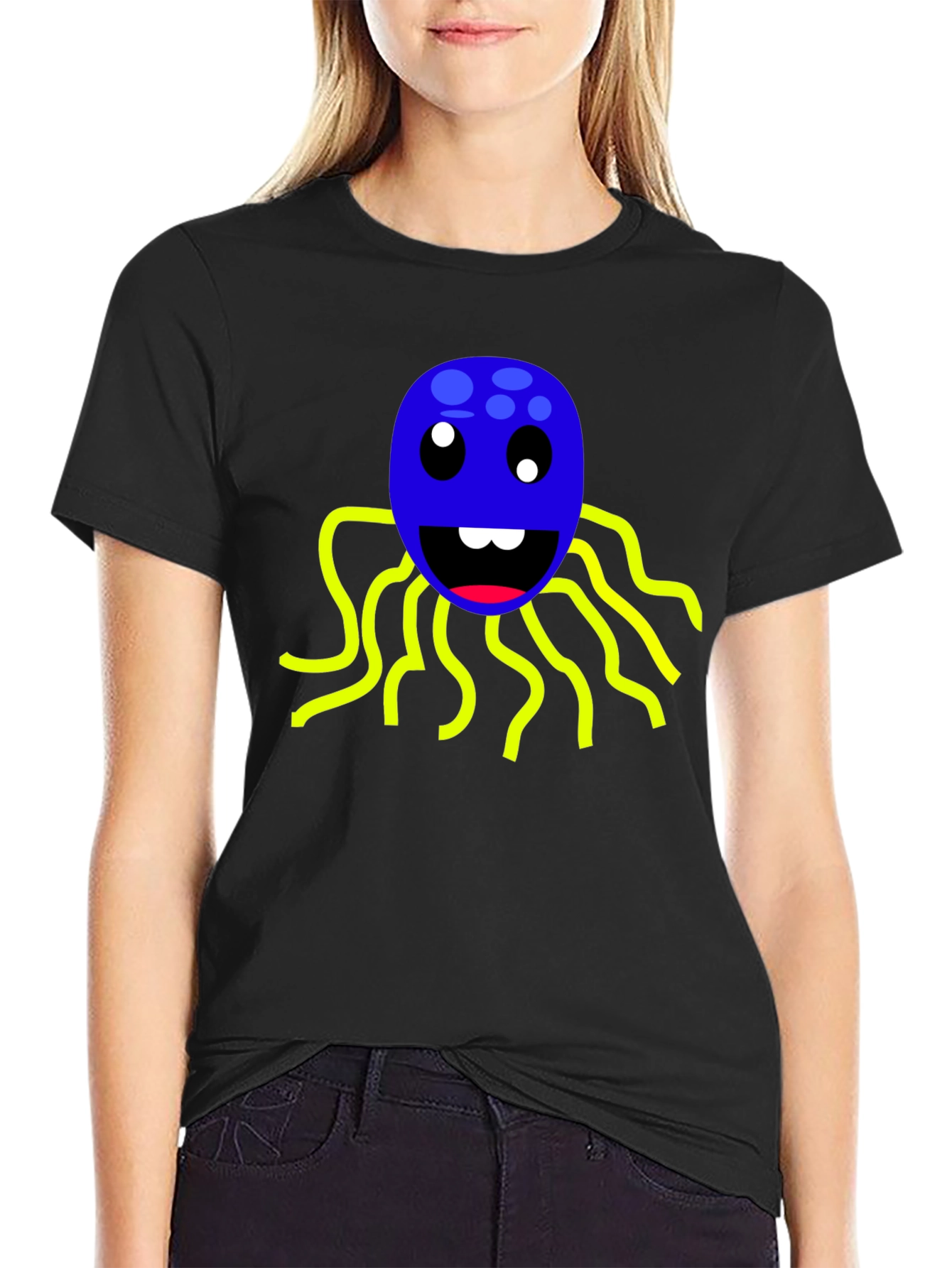 Fun Octopus Graphic Tee - Soft Black Cotton Shirt