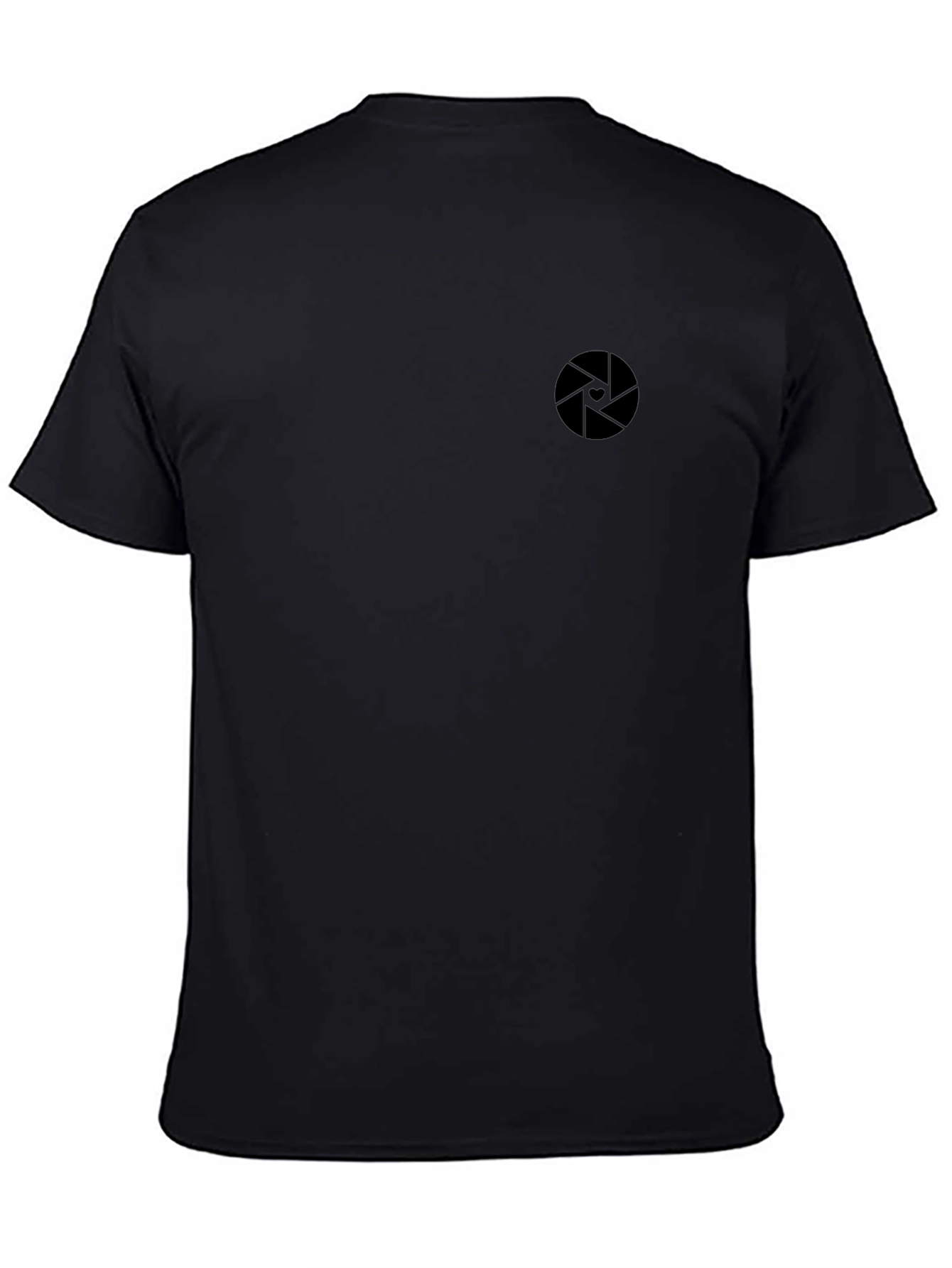 Mens Modern Black T-Shirt with Camera Aperture Logo