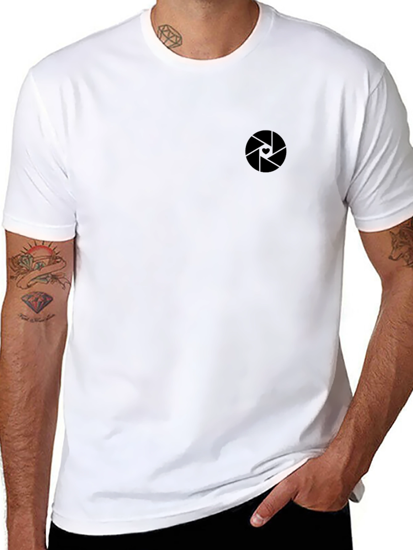 Mens Modern Black T-Shirt with Camera Aperture Logo