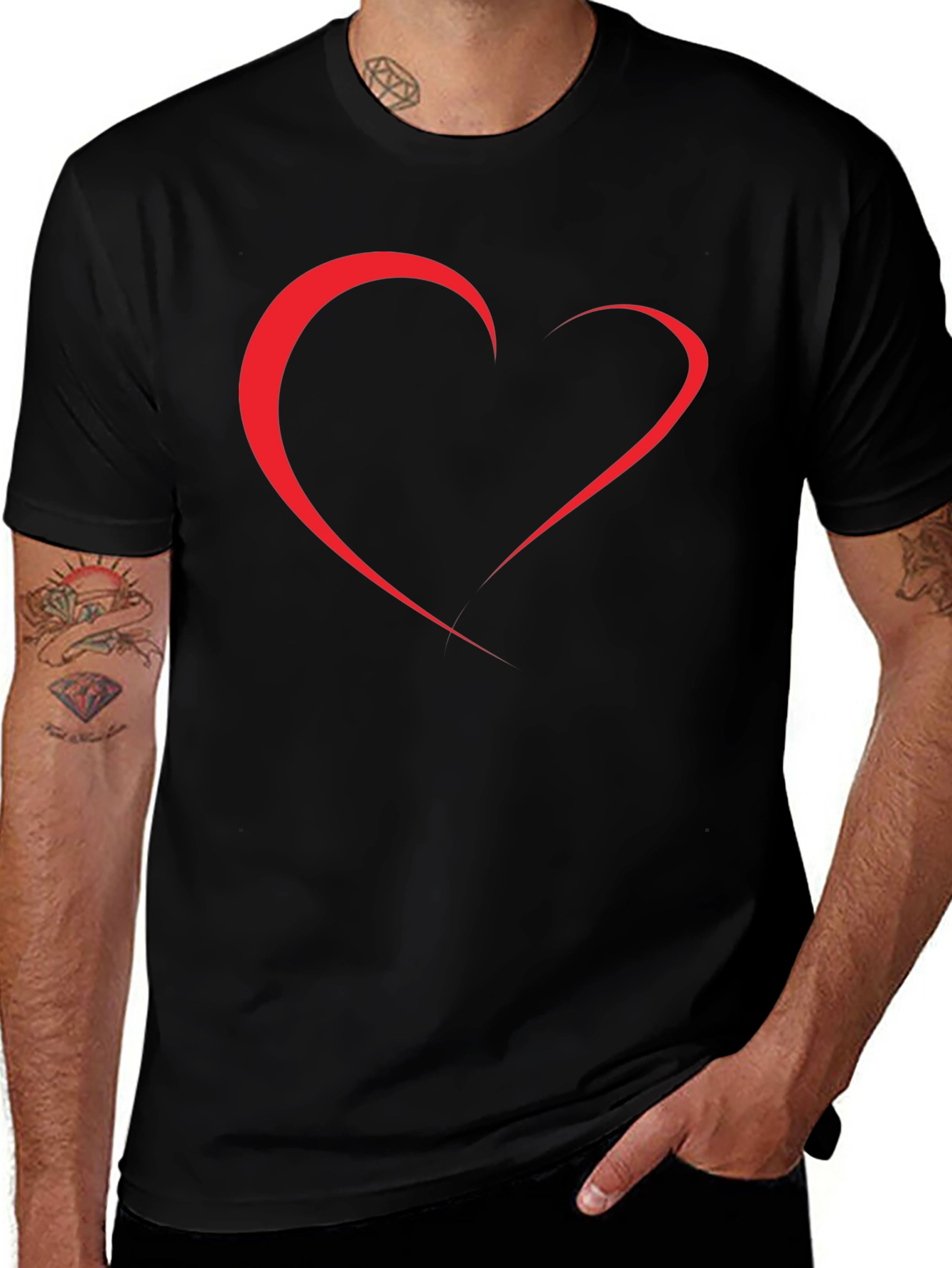 Minimalist Heart Outline Black T-Shirt