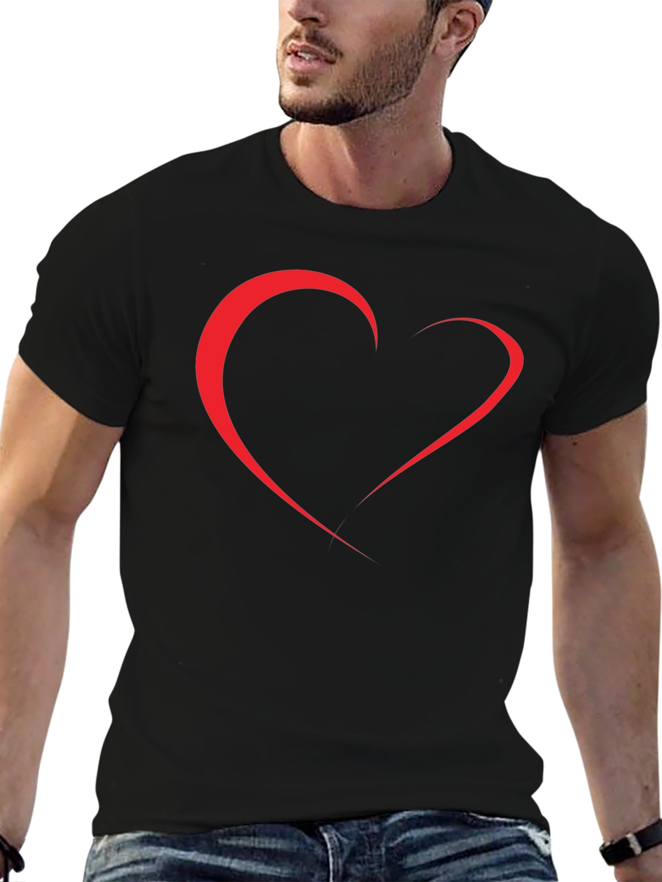 Minimalist Heart Outline Black T-Shirt