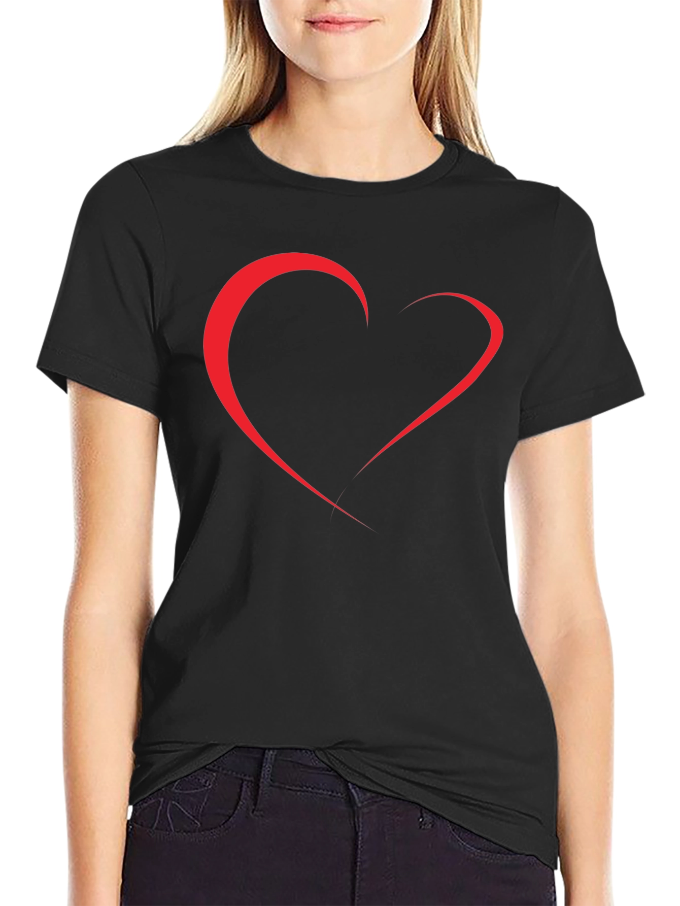 Minimalist Heart Outline Black T-Shirt