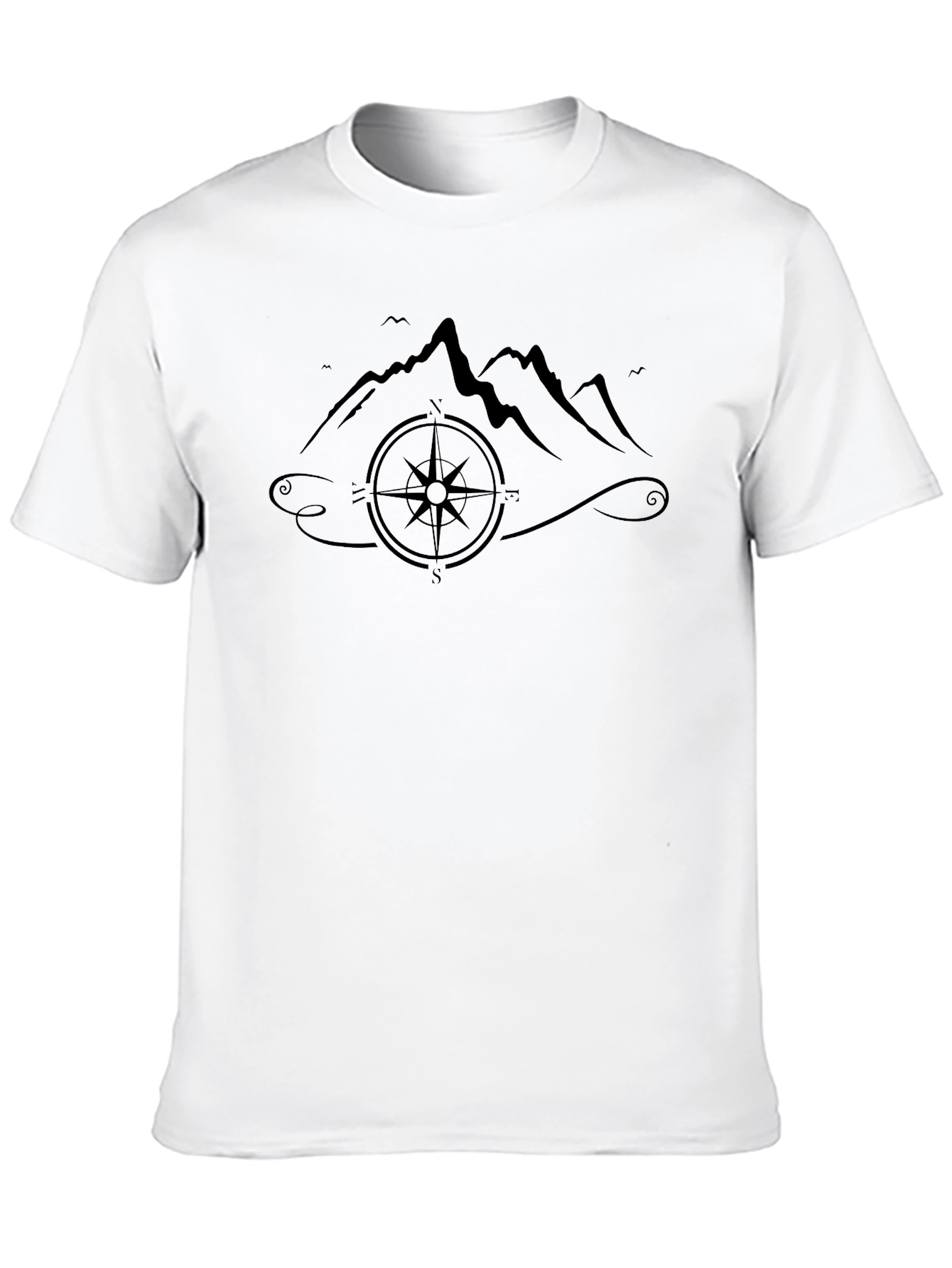 Mountains and Compass Graphic Black T-Shirt