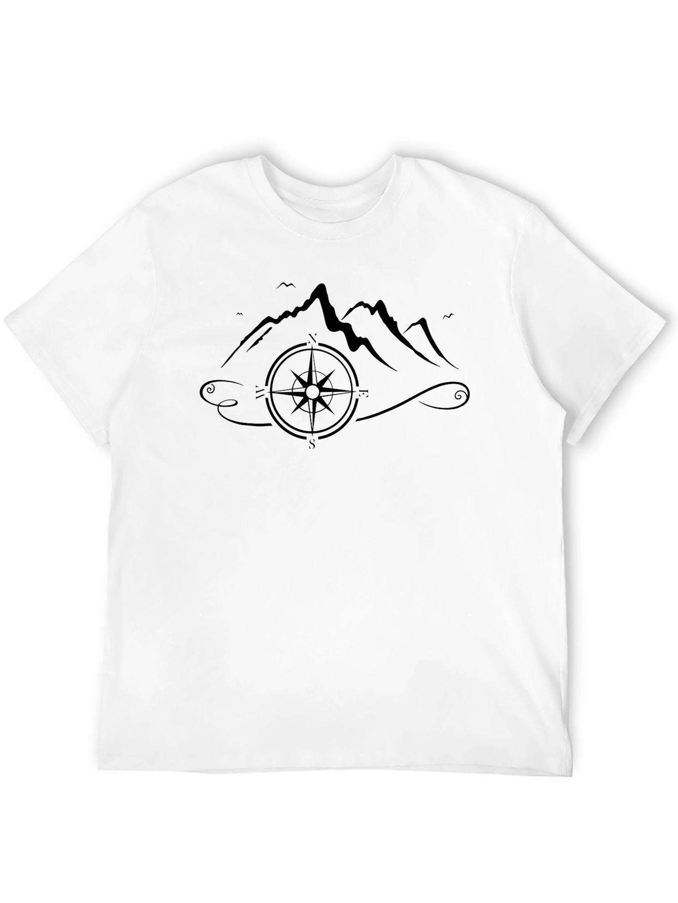 Mountains and Compass Graphic Black T-Shirt