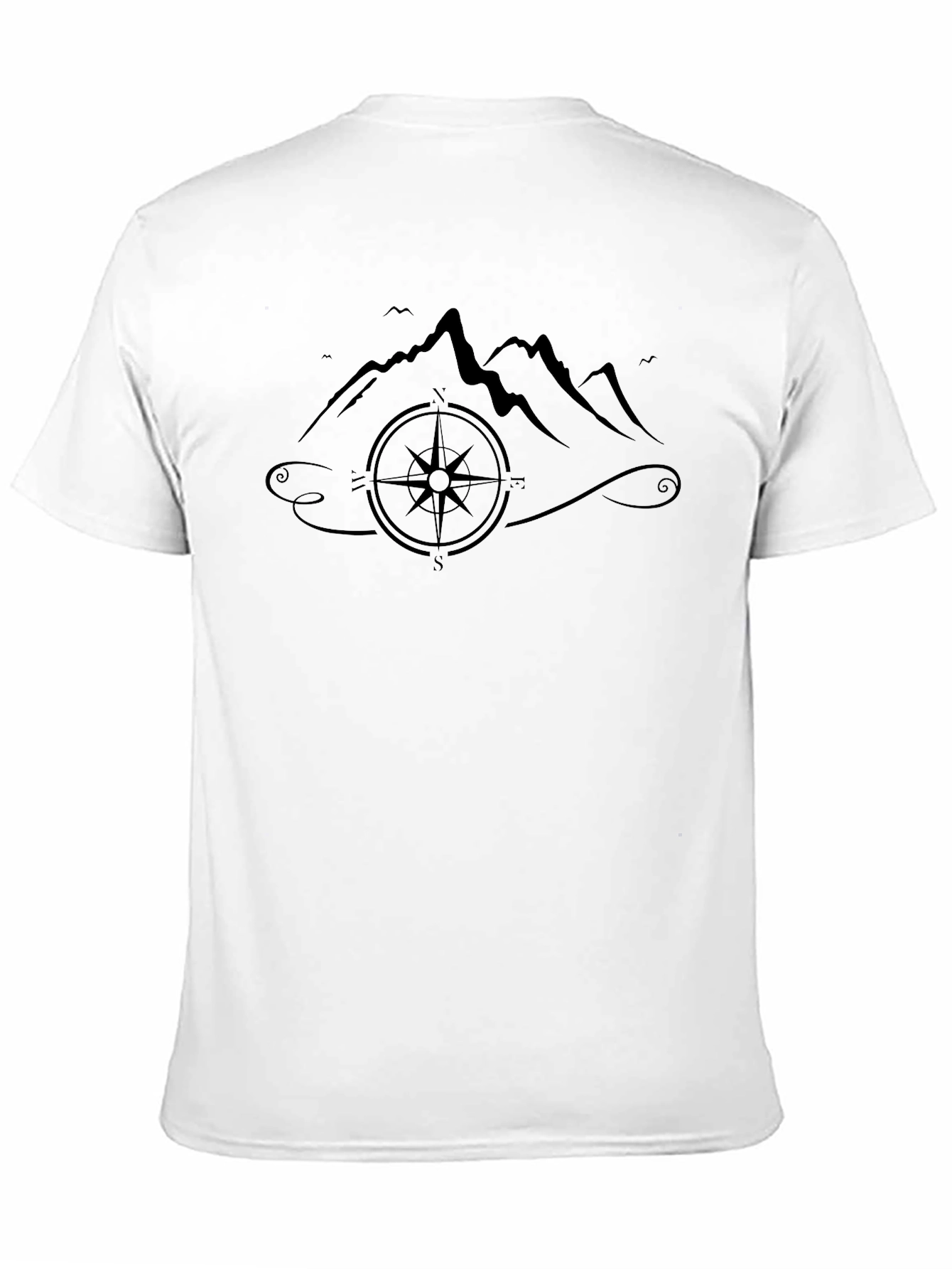 Mountains and Compass Graphic Black T-Shirt