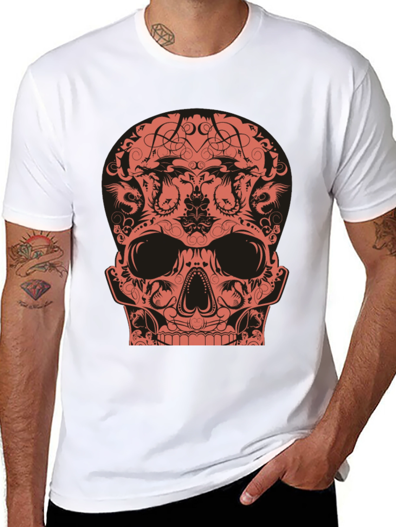 Skull Dragon Graphic Tee - Black Cotton T-Shirt