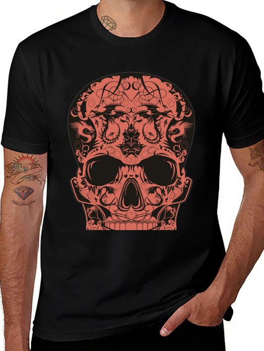 Skull Dragon Graphic Tee - Black Cotton T-Shirt