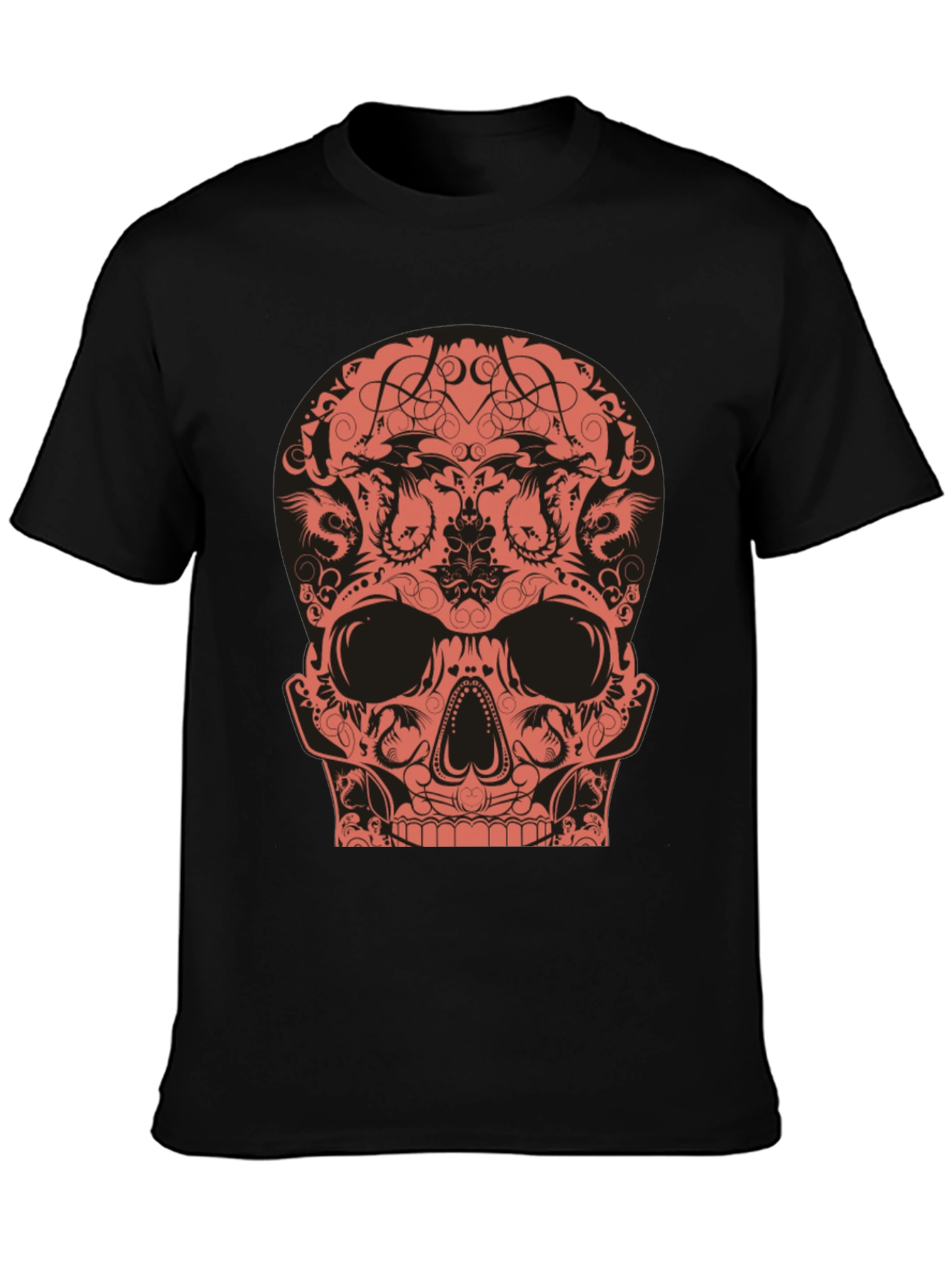 Skull Dragon Graphic Tee - Black Cotton T-Shirt