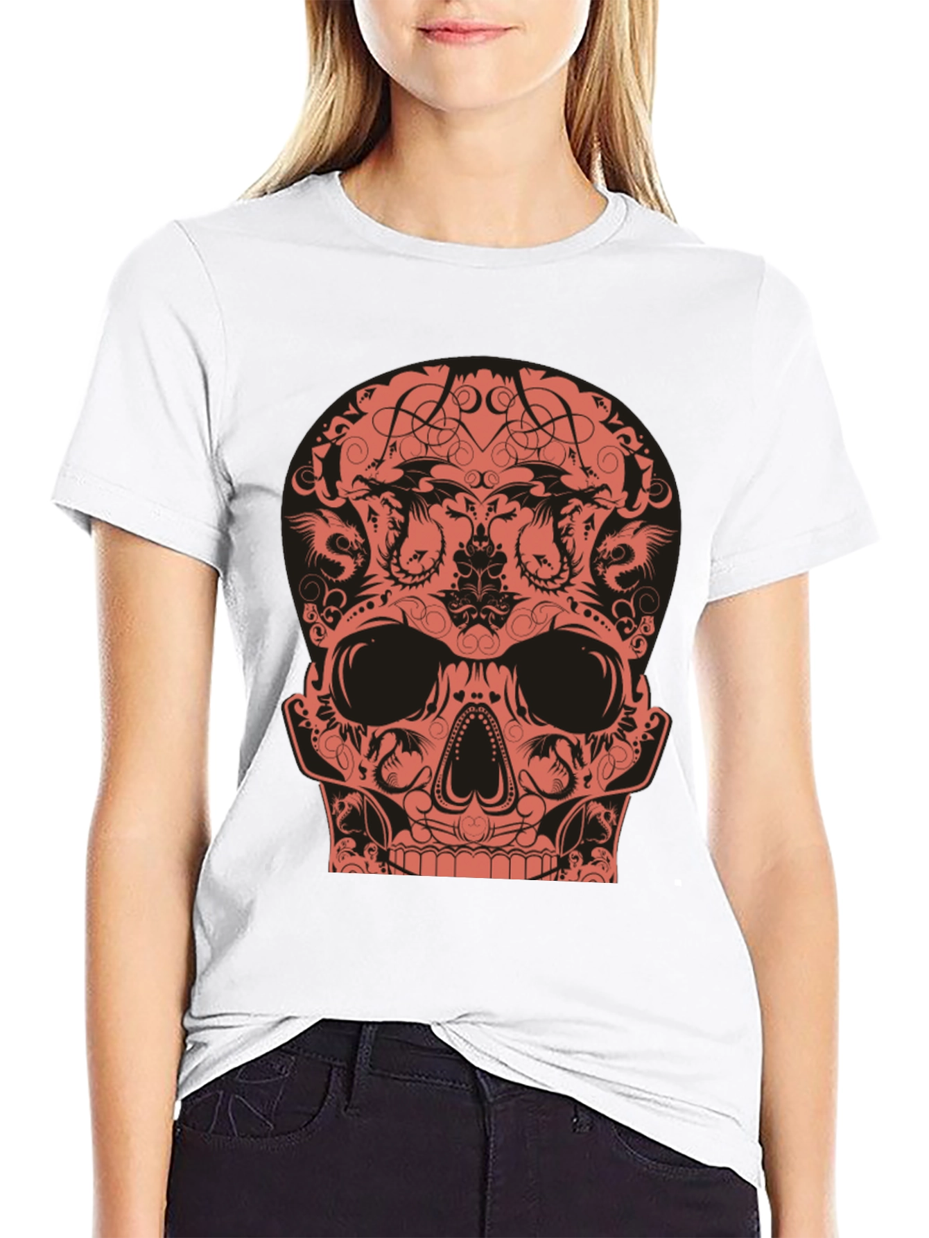 Skull Dragon Graphic Tee - Black Cotton T-Shirt