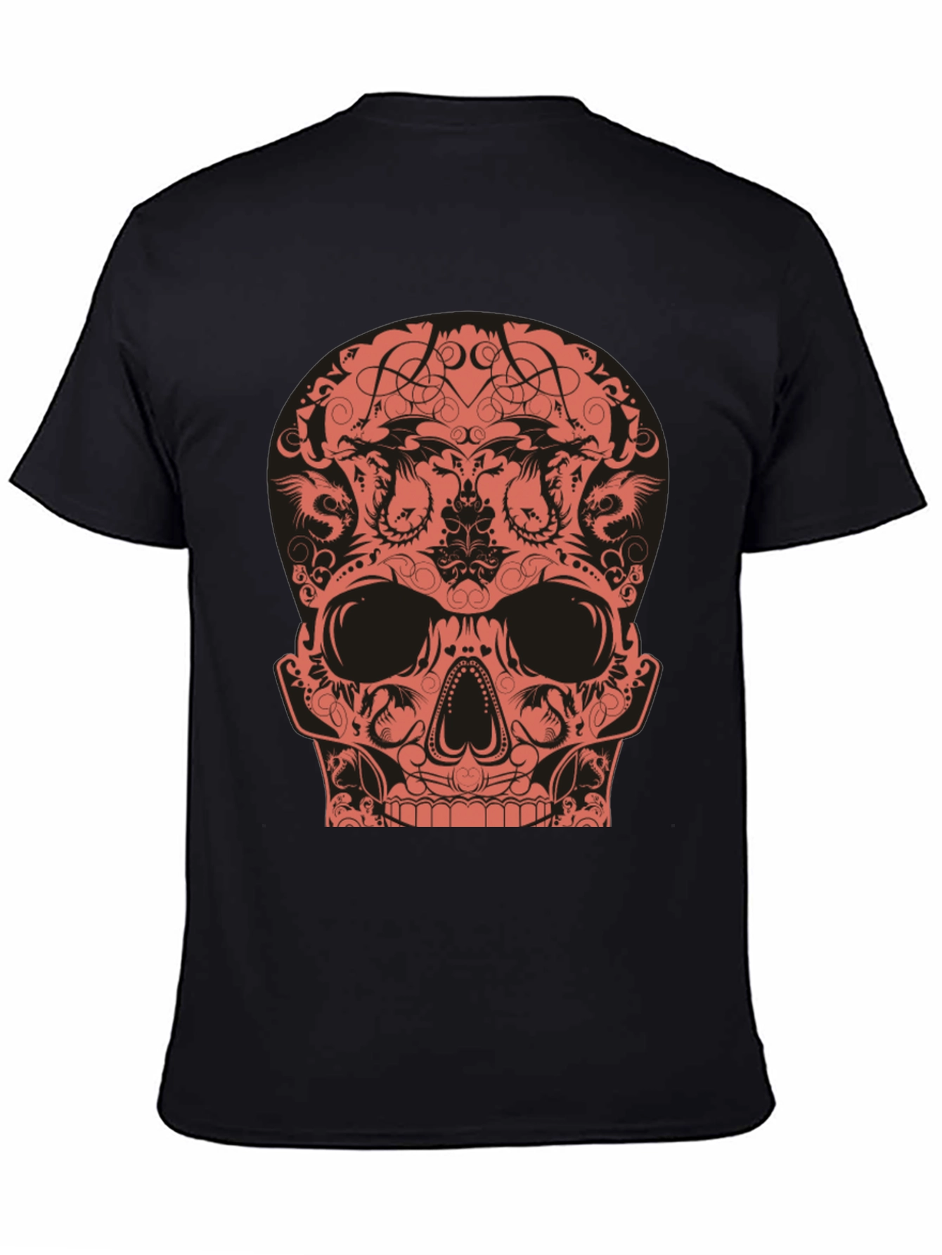 Skull Dragon Graphic Tee - Black Cotton T-Shirt