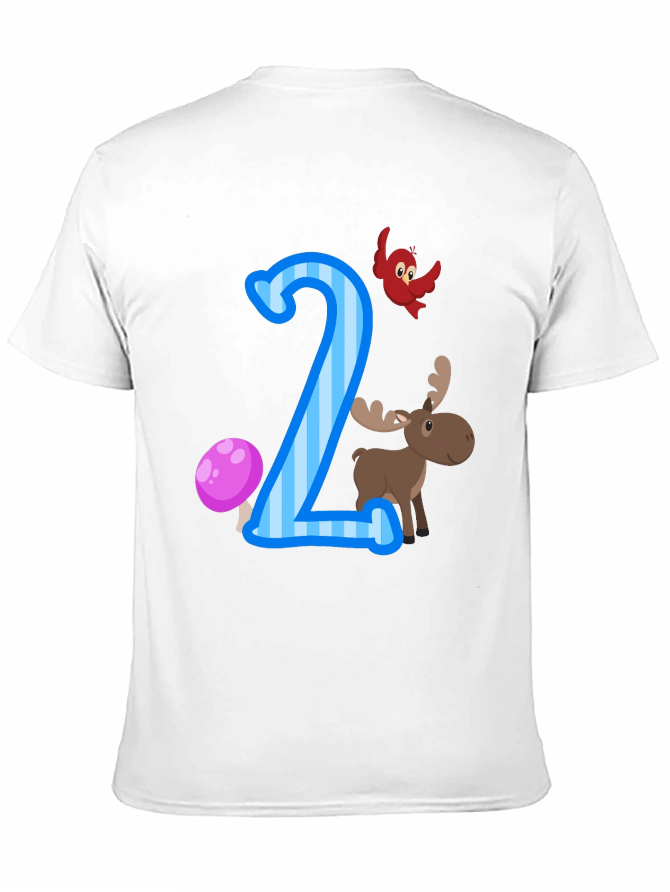 Number Two Birthday T-Shirt with Moose and Bird