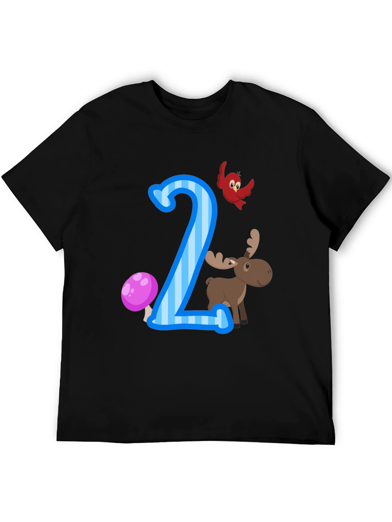 Number Two Birthday T-Shirt with Moose and Bird
