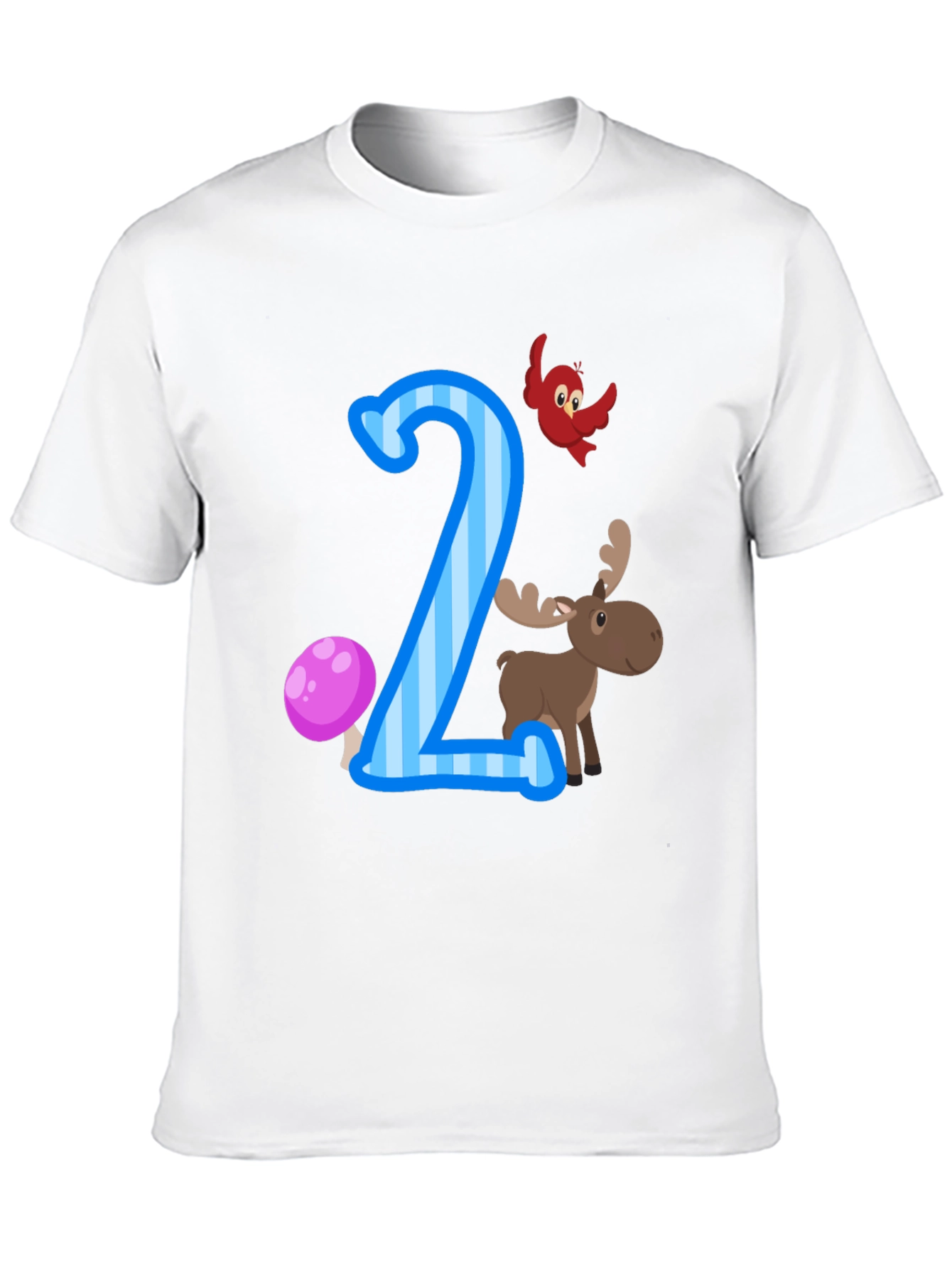 Number Two Birthday T-Shirt with Moose and Bird