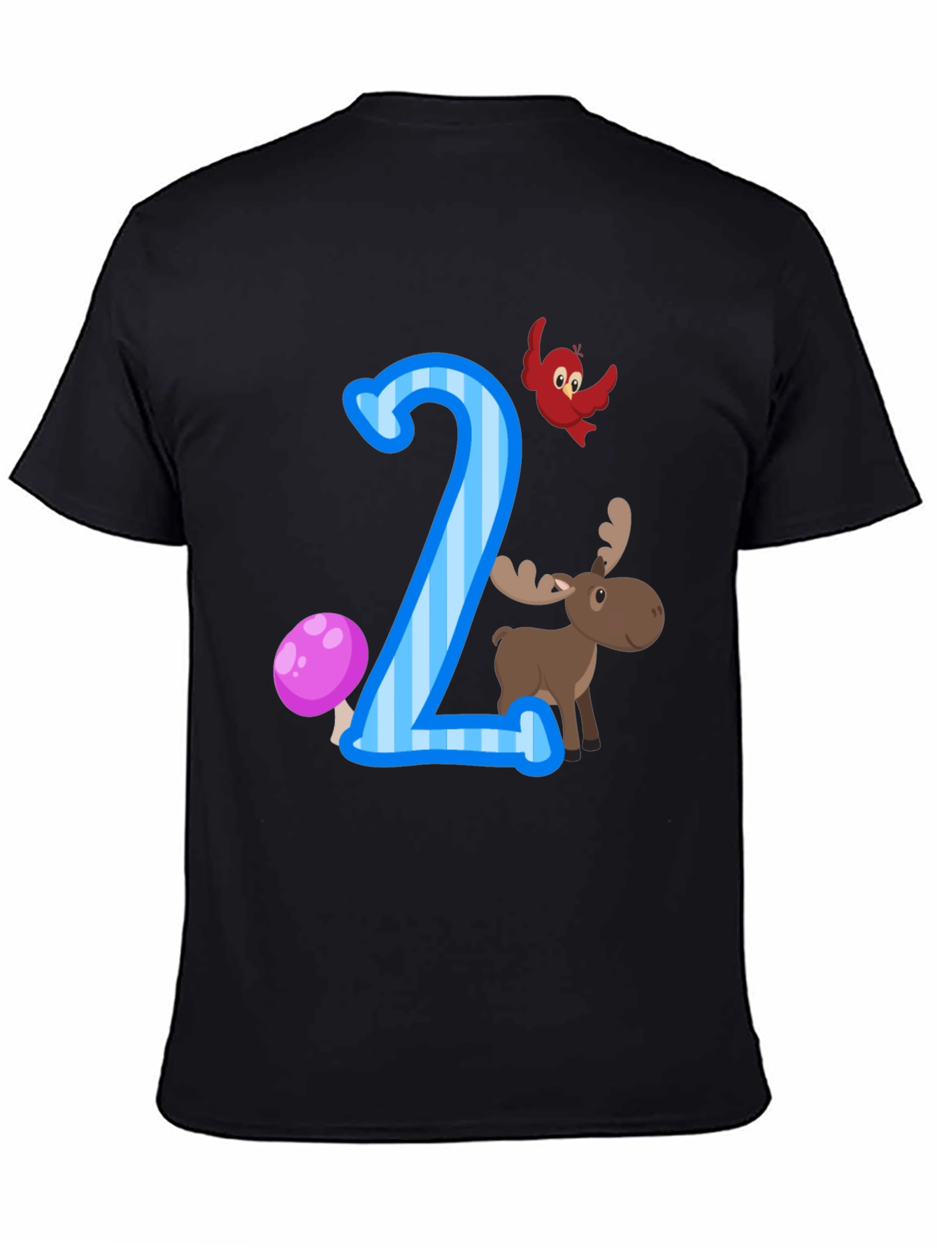 Number Two Birthday T-Shirt with Moose and Bird